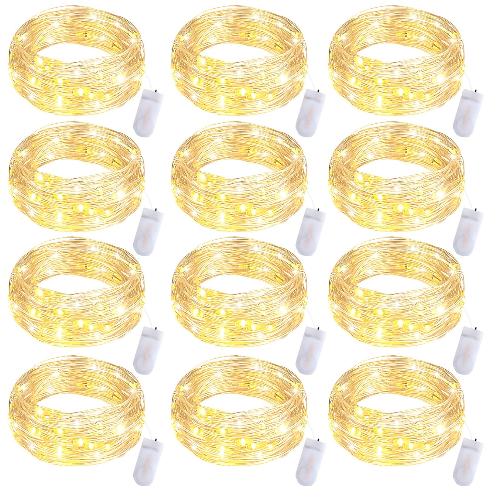 Fibevon Fairy Lights Battery Operated, 12-Pack 7.2ft w/20 LED Mini White Fairy Lights Waterproof String Lights for Wedding/Mason Jar/Centerpiece Table/Bedroom/Valentines/Christmas Decoration