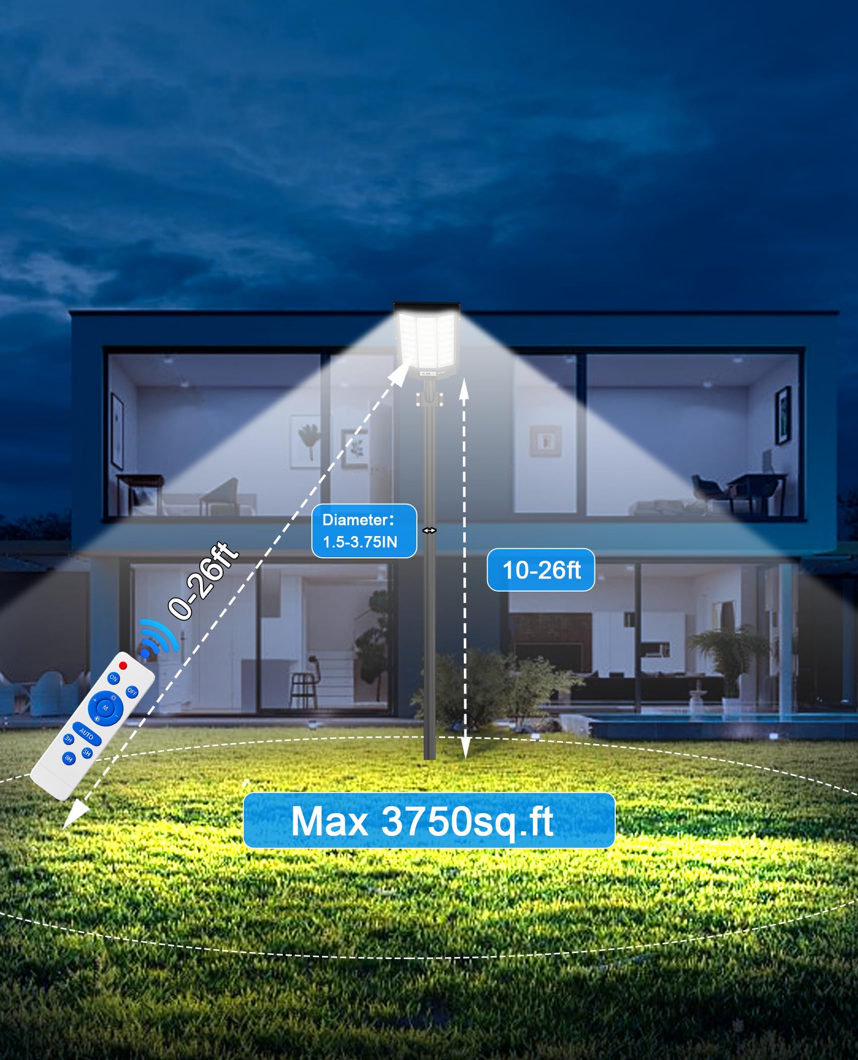 JAYNLT Solar Street Lights Y-8600W, 6500K Motion Sensor Flood Light, Outdoor, Black, 1 Pack
