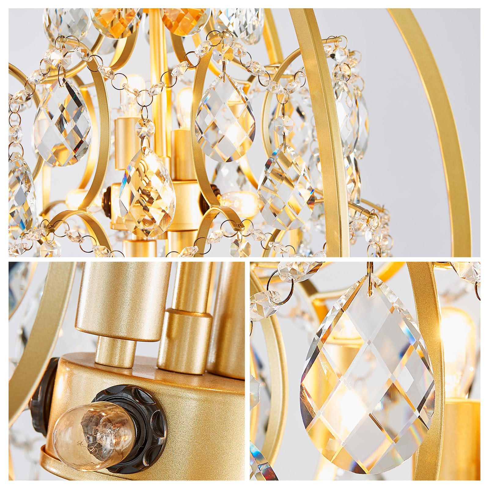WUZUPS Globe Crystal Chandelier, 8-Light Pendant Light, 23.6in H x 19.7in W, Gold, Model USHD30508-8-G, Metal