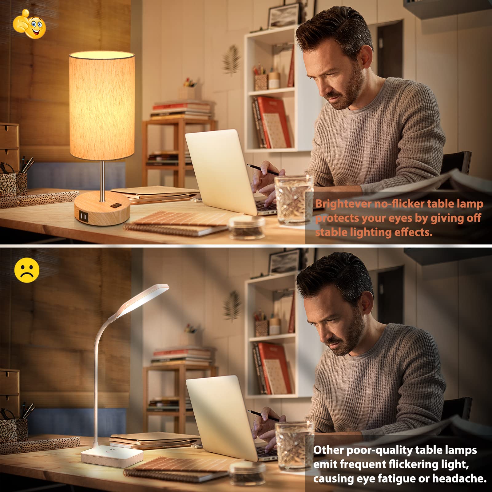 Table Lamps Set Of 2 Touch Control, 2 Usb Charging Ports&Ac Outlet, 3-Way Dimmable Bedside Nightstand Lamp With Flaxen Fabric Sh