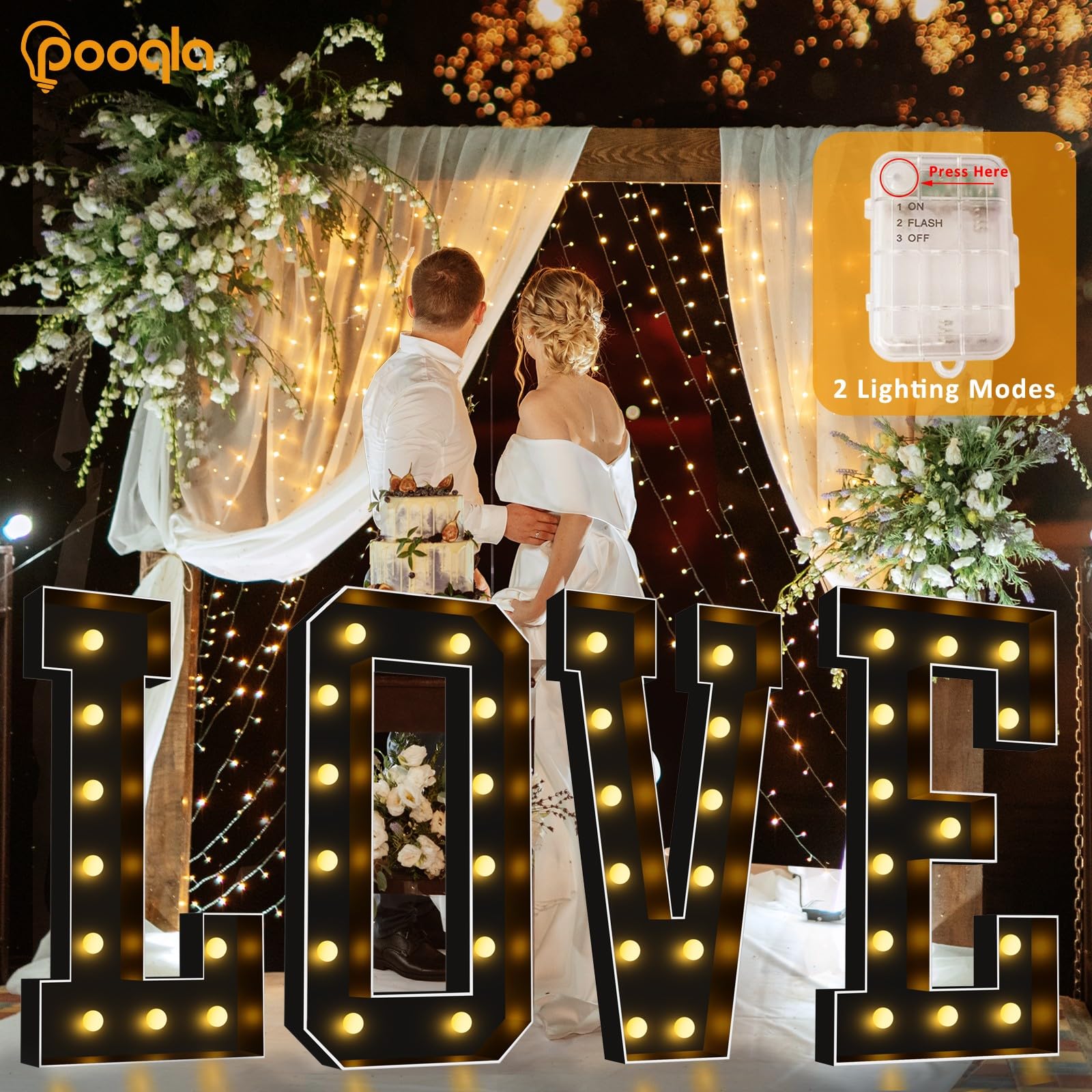 Pooqla 4 Ft Marquee Light Up Letters, Black Marquee Letter Lights 4 Feet Tall, Giant Letter Sign Big Mosaic Letters For Balloons Birthday Party Anniversary Wedding Decorations, Warm White Letter K