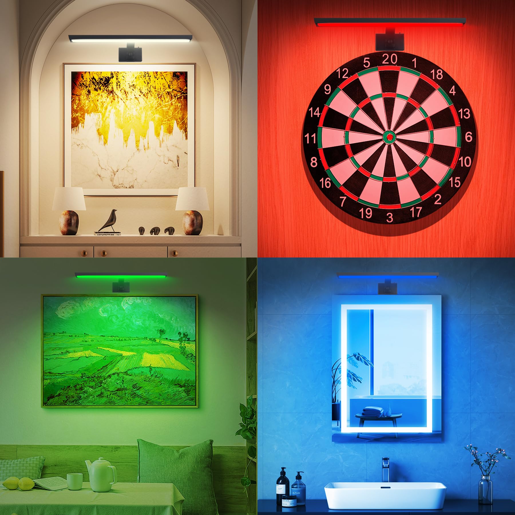 BIGMONAT Wireless LED Picture Light 16 inch, USB Rechargeable, Dimmable, Color Changing, Black-RGB, Model B607IR-12CRGB-1