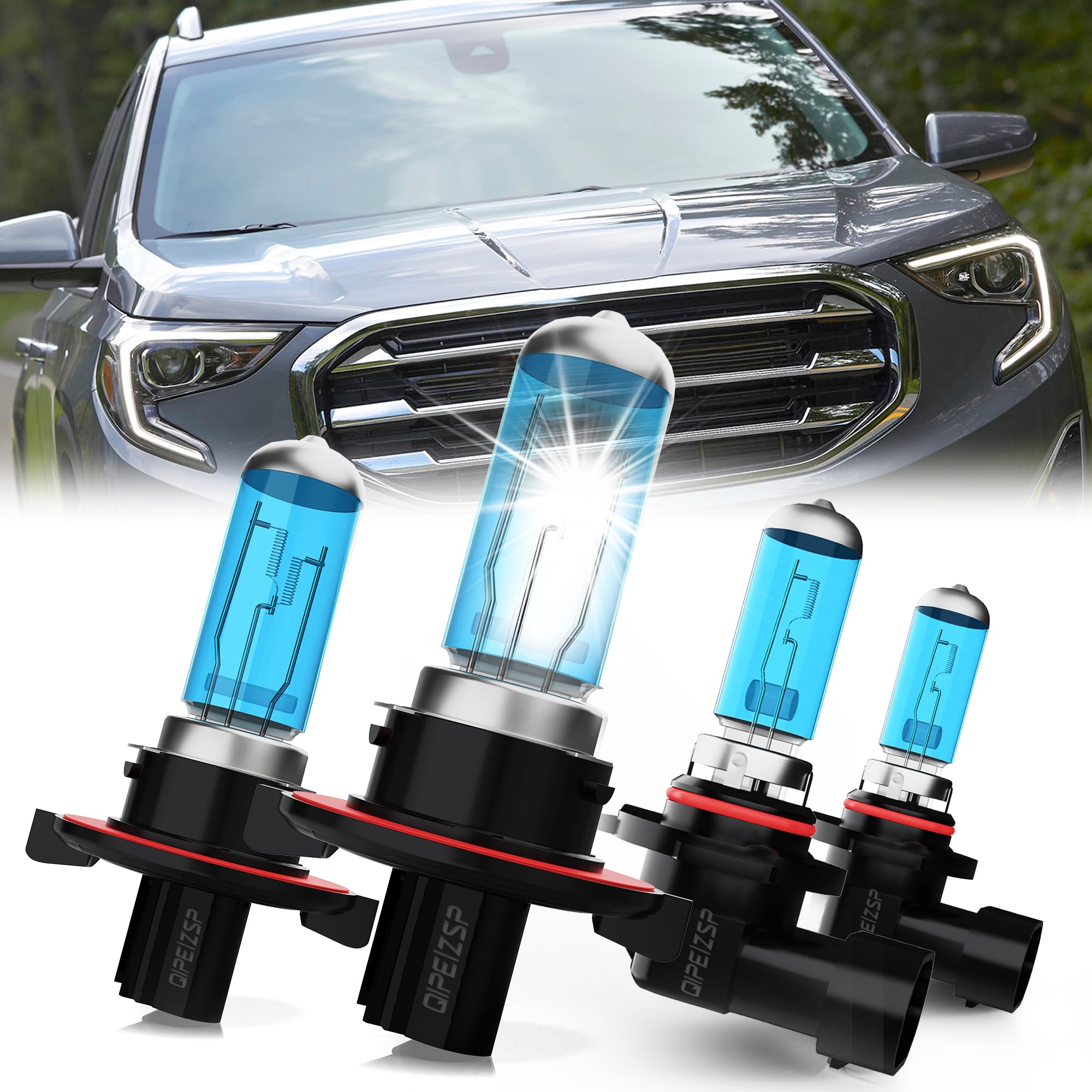 QIPEIZSP compatible with (2010-2018) GMC Terrain halogen headlights Bulbs, 9005/HB3/H10 High Beams & h11/h8/h9 Low Beam, Pack of