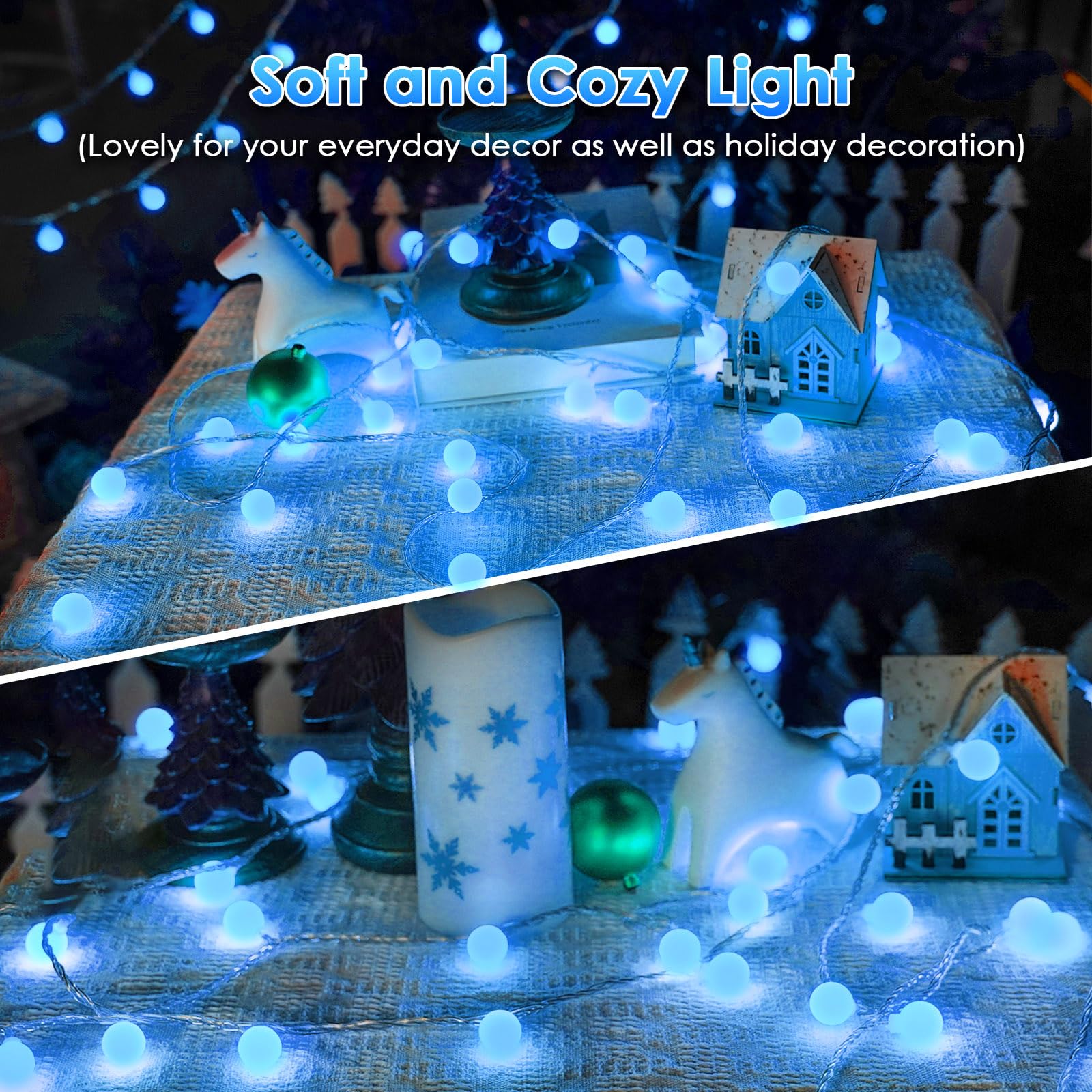 LORRYTE 100 LED Blue Connectable String Lights, 43ft Fairy Lights with Remote & Timer, Waterproof Globe for Indoor Outdoor Use