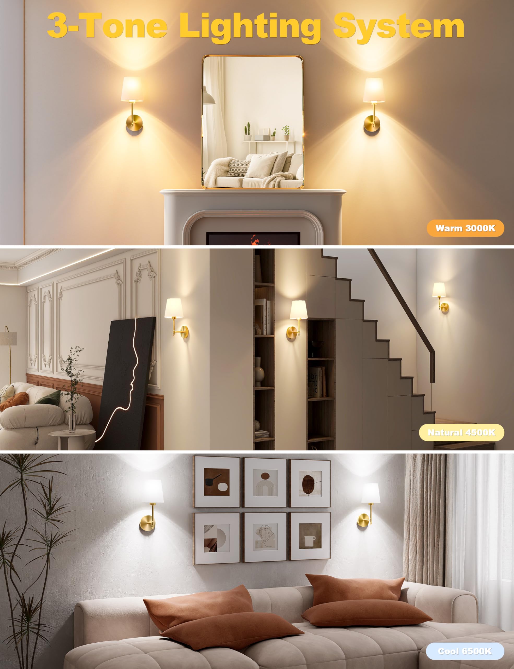 JOFIOS Battery Operated Wall Sconce Set of 2, 14.5 inch Gold Metal Wireless Sconces with Remote and Dimmable Bulbs, Model JFS61310