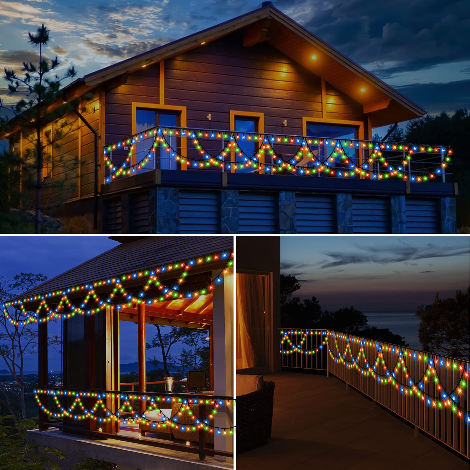 Xtf2015 Christmas Lights Outdoor Color Changing 40Ft 380 Led Christmas String Lights Extendable 8 Modes, Waterproof Half Round C