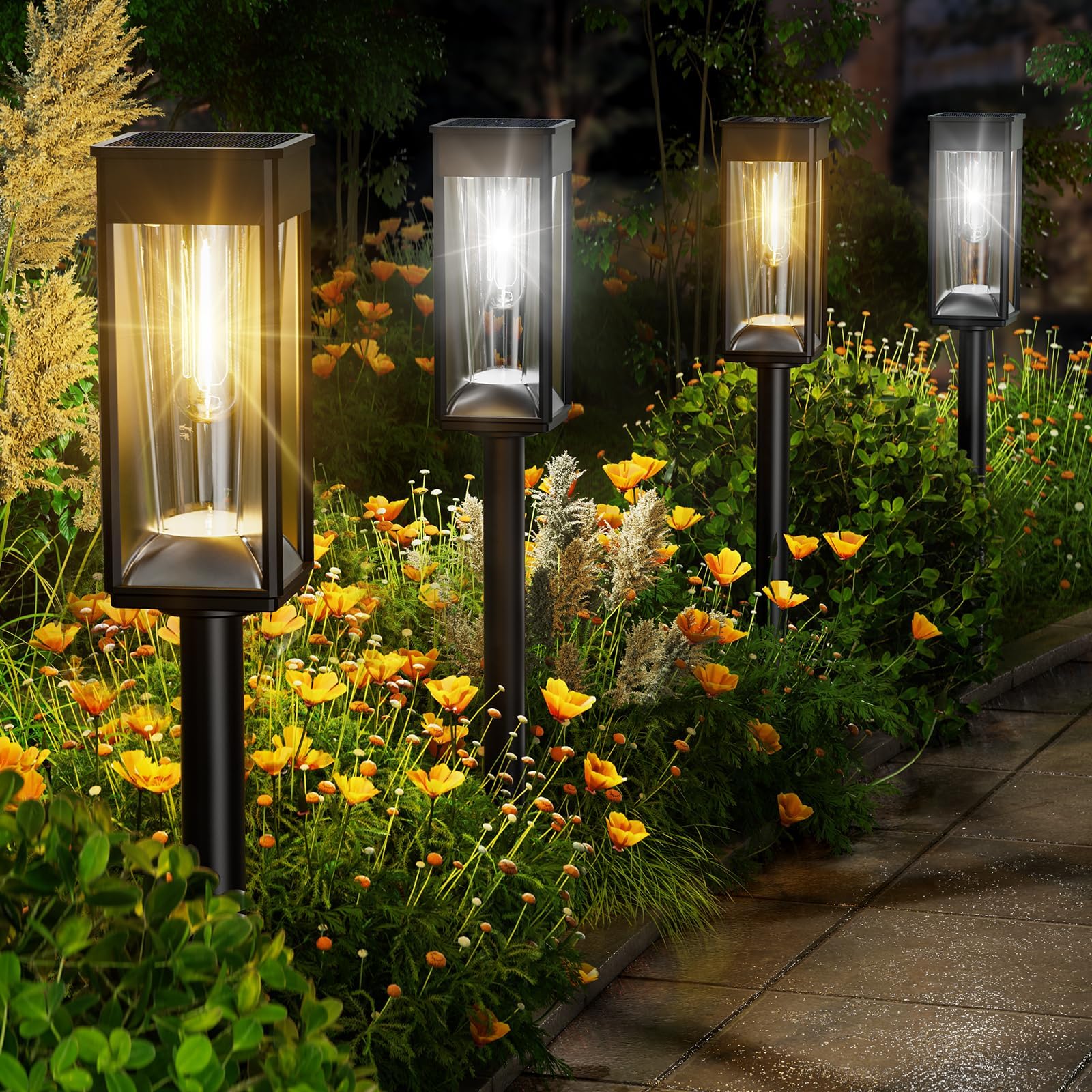 BITPOTT 2-in-1 Solar Pathway Lights Warm&Cool, 8 Pack Bright Solar Lights Outdoor Waterproof IP65, Solar Walkway Lights Outdoor 