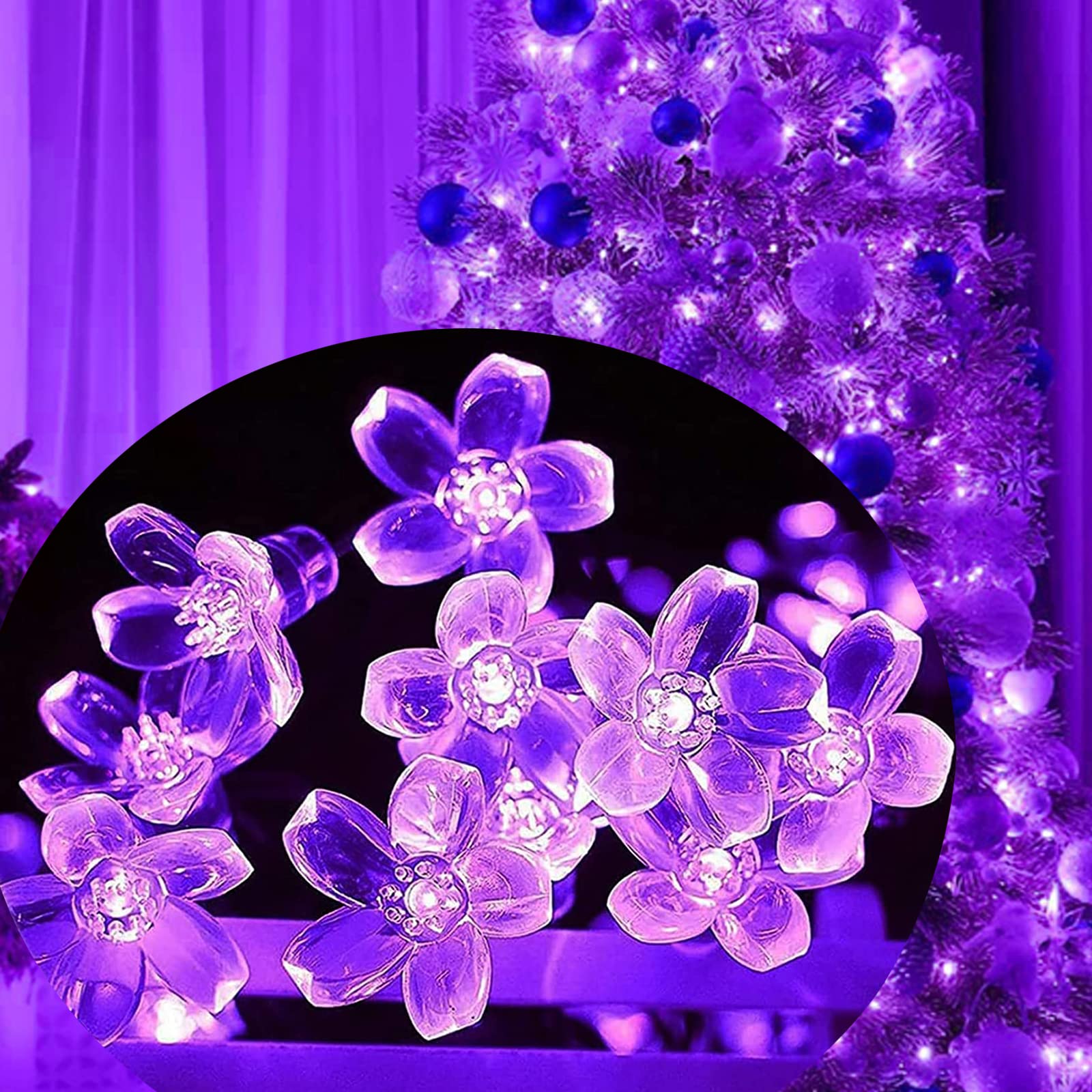 FULLBELL String Lights, 100LED 33Ft Purple Flower Lights, 8 Modes, Indoor/Outdoor Decor, Model FLEDSTL10M100D