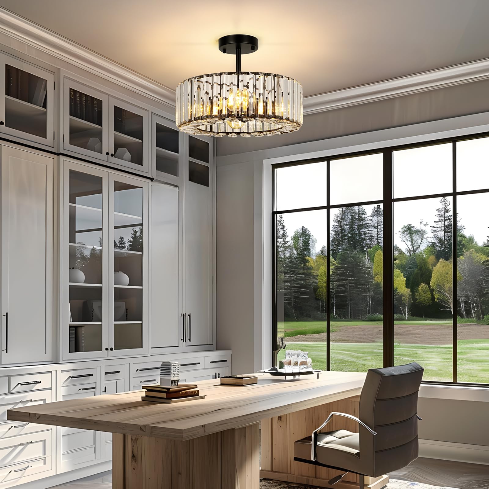 FRIDEKO HOME 4-Light Crystal Ceiling Light Fixture, Modern Semi Flush Mount, 14.56 Inch, Black, Model L01209-130-US