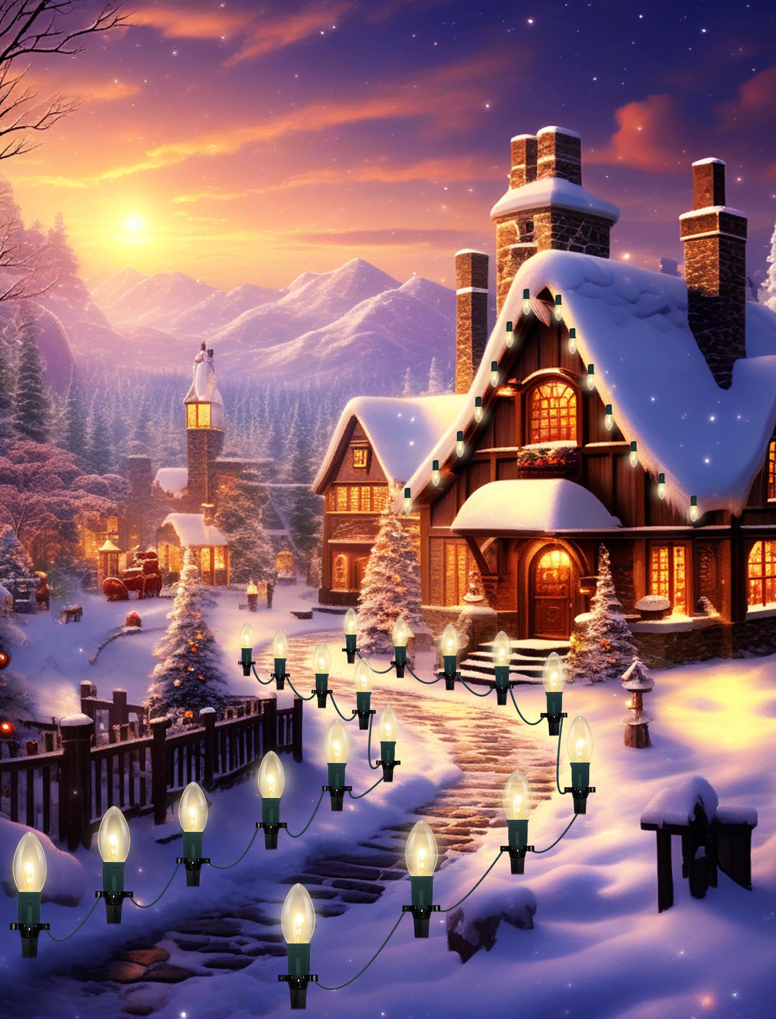 Christmas Pathway Lights Outdoor, 38Ft Outdoor Christmas Decorations With 25 C9 Warm White Christmas Pathway Stakes Lights, Conn