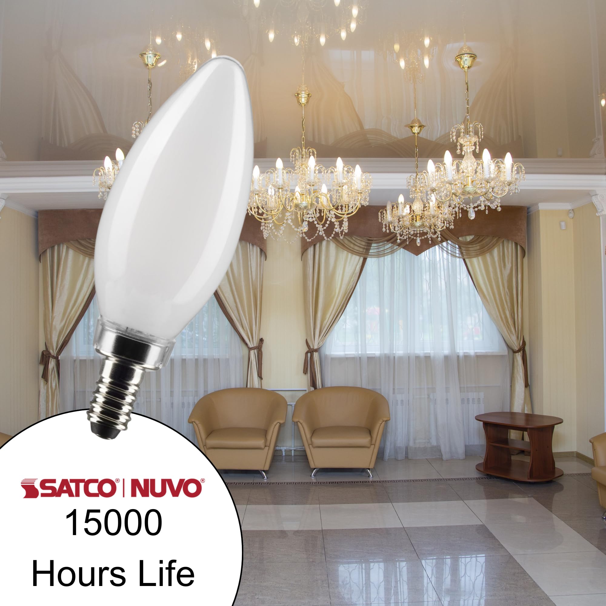 Satco 5.5B11/Led/927/Fr/120V/E12 - Part Number S21278-5.5 Watt Led B11 Frosted Bulb, 90 Cri, 2700K Warm White, 120 Volt (2 Pack)