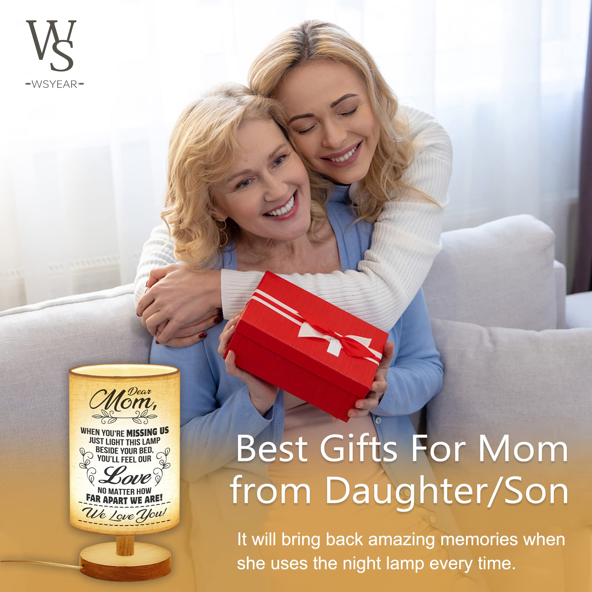 WSYEAR Bedside Table Lamp - Fabric, Mothers Day, Gifts for Mom from Daughter, Color: Dear Mom