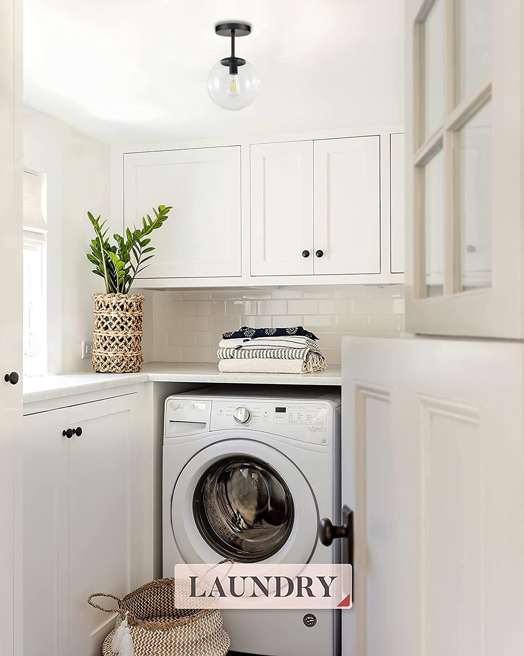 Koko&Yukina Mid Century Modern Black Globe Ceiling Light Fixture, Clear Glass, 1-Light, 6&quot;