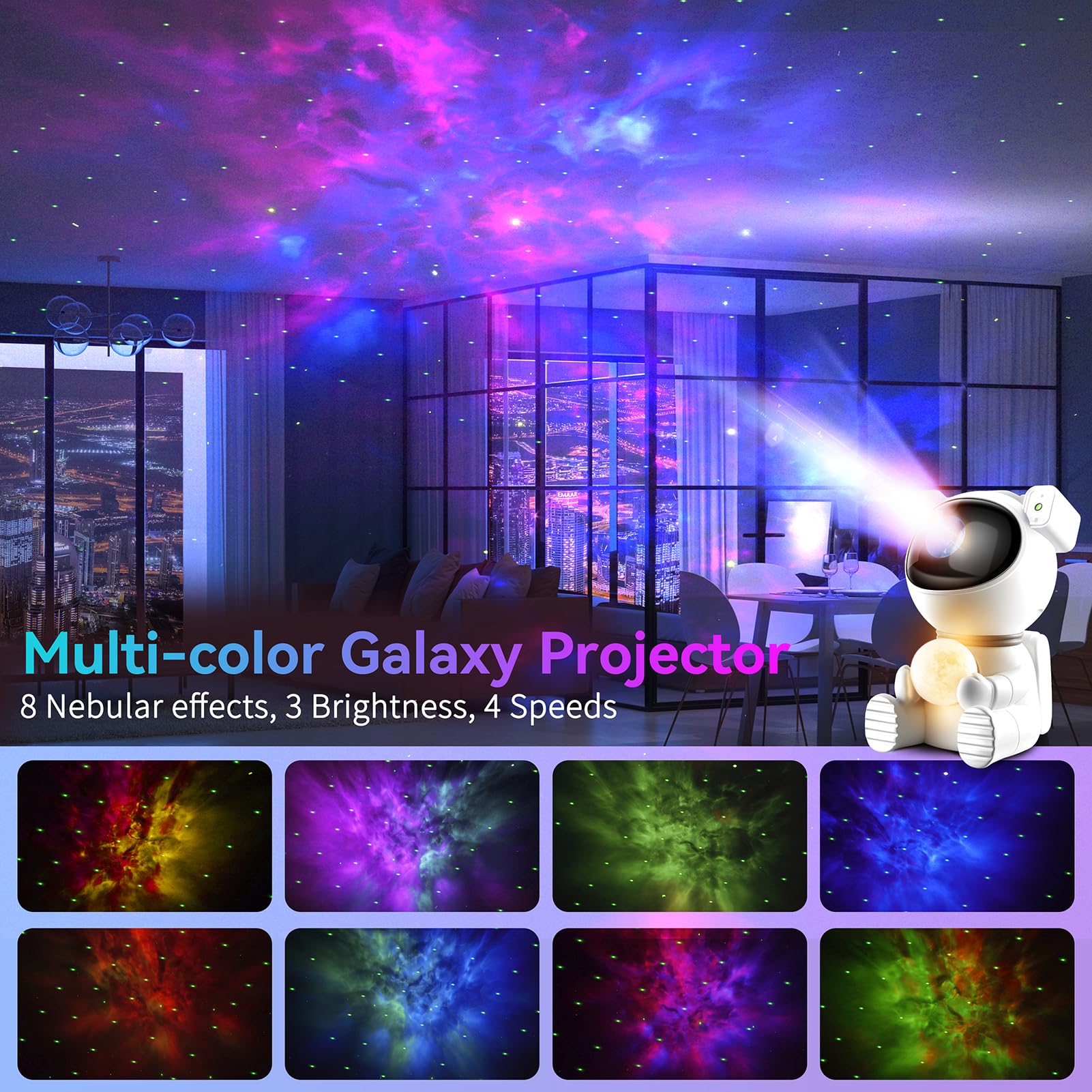 Aoshet Astronaut Galaxy Projector Light, 2-in-1 with Remote Control, Adjustable 360°, White, Model K970