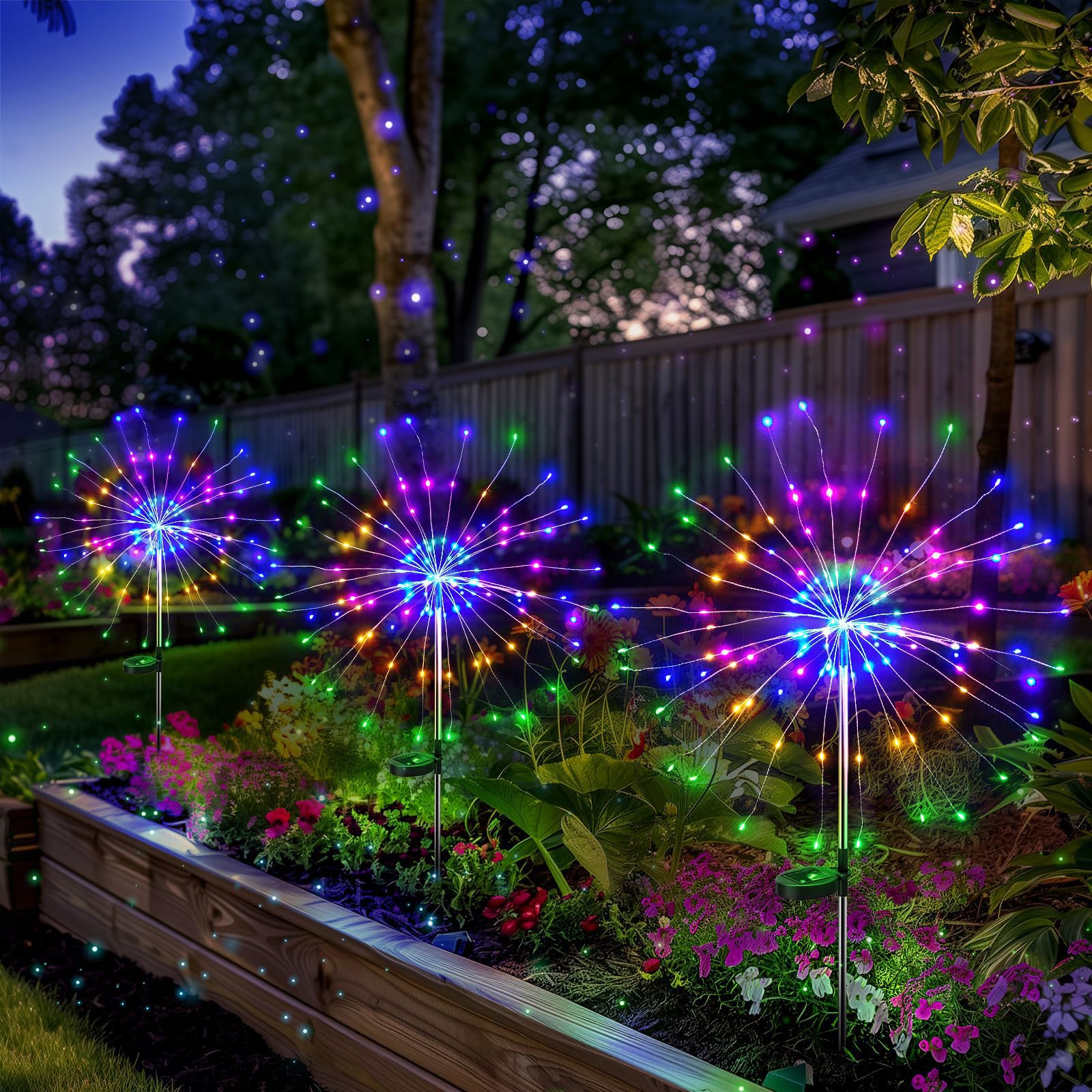 Colcutee 4 Pack Solar Firework Lights 150 Led Create Magical Nights, Waterproof Starburst Fairy Lights For Garden Yard Patio Chr