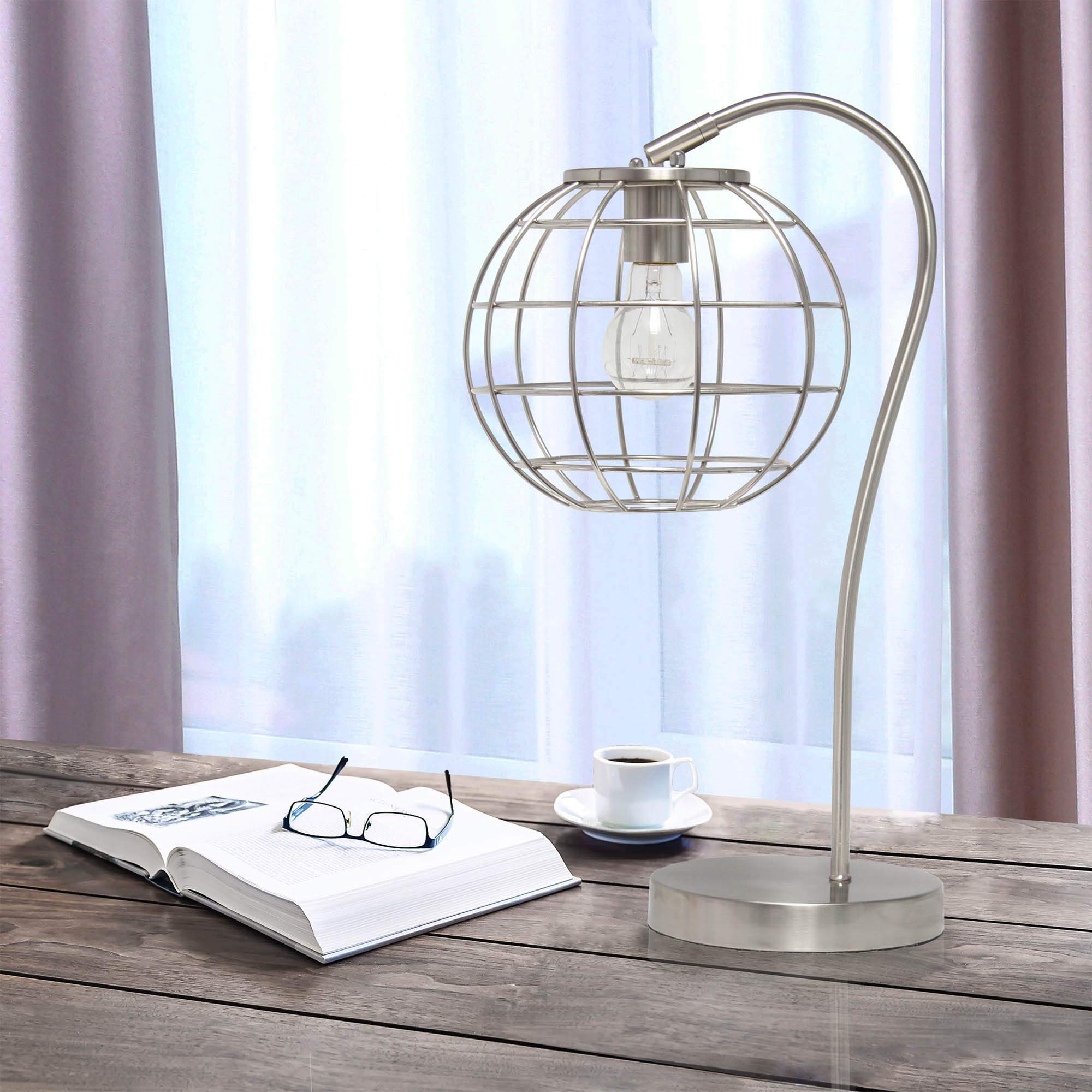 LALIA HOME Arched Metal Cage Table Lamp, Brushed Nickel, 20inH x 11inW x 9inL, Model LHT-5061