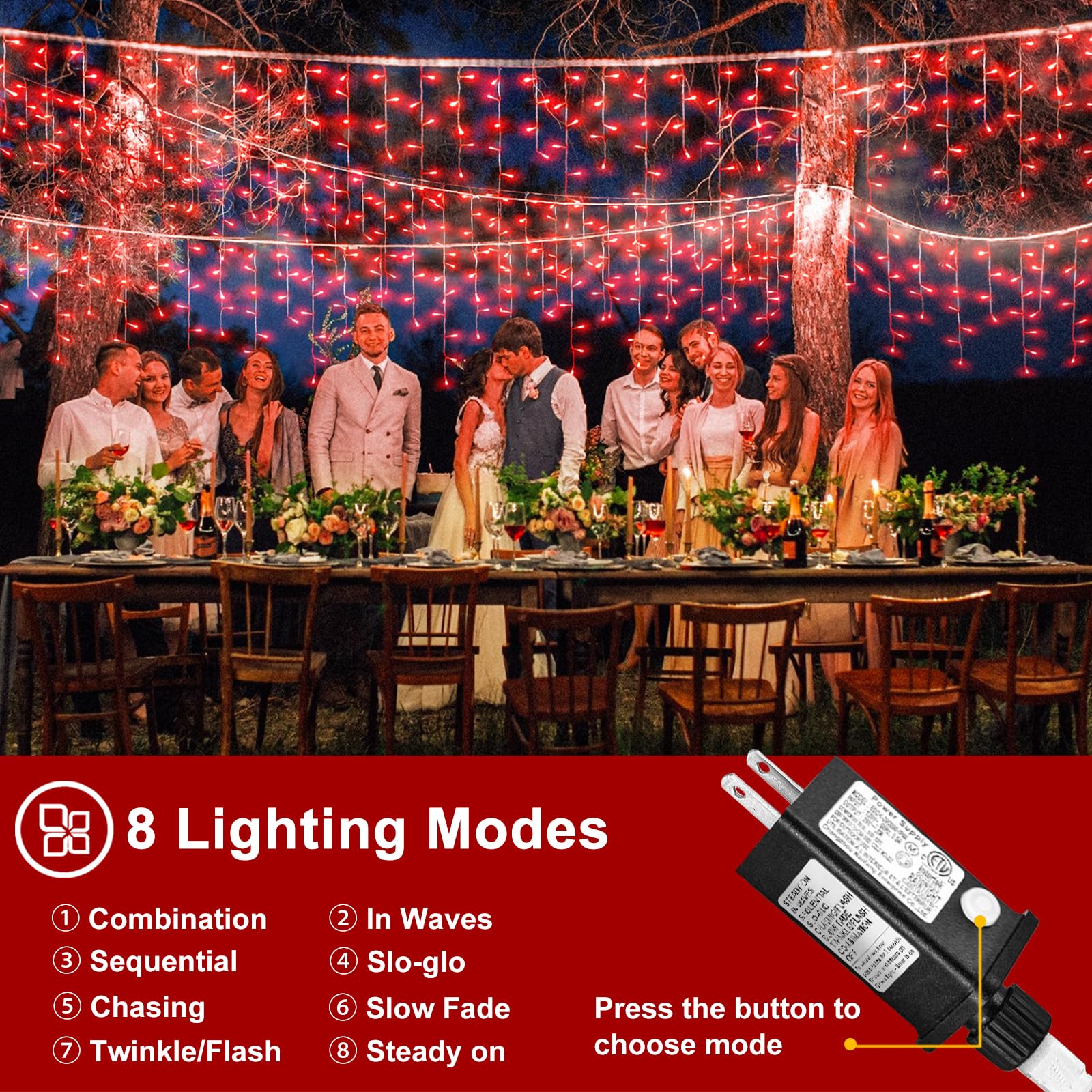 Nielfoi Christmas Lights Outdoor, 66ft Red Icicle String Lights, 640 LED, Waterproof, 8 Modes, Connectable for Indoor/Outdoor Decor