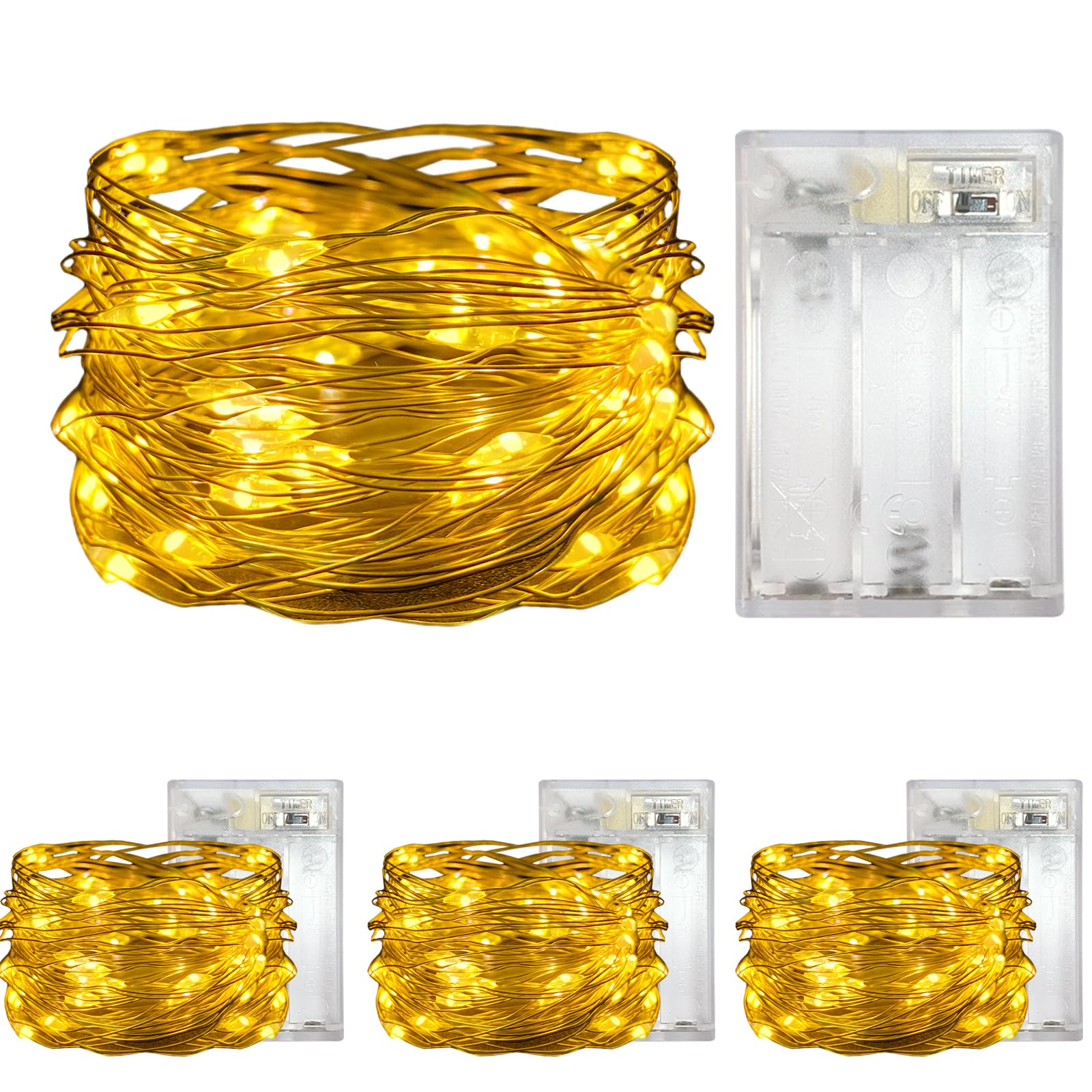 Yalilong with Timer Function Battery Operated Dewdrop Led Lights,Mini Fairy Lights for Home Parties Christmas/Halloween Holiday Decoration,6 Hours on/18 Hours Off,30 LEDs,10 Feet (Yellow, 4)