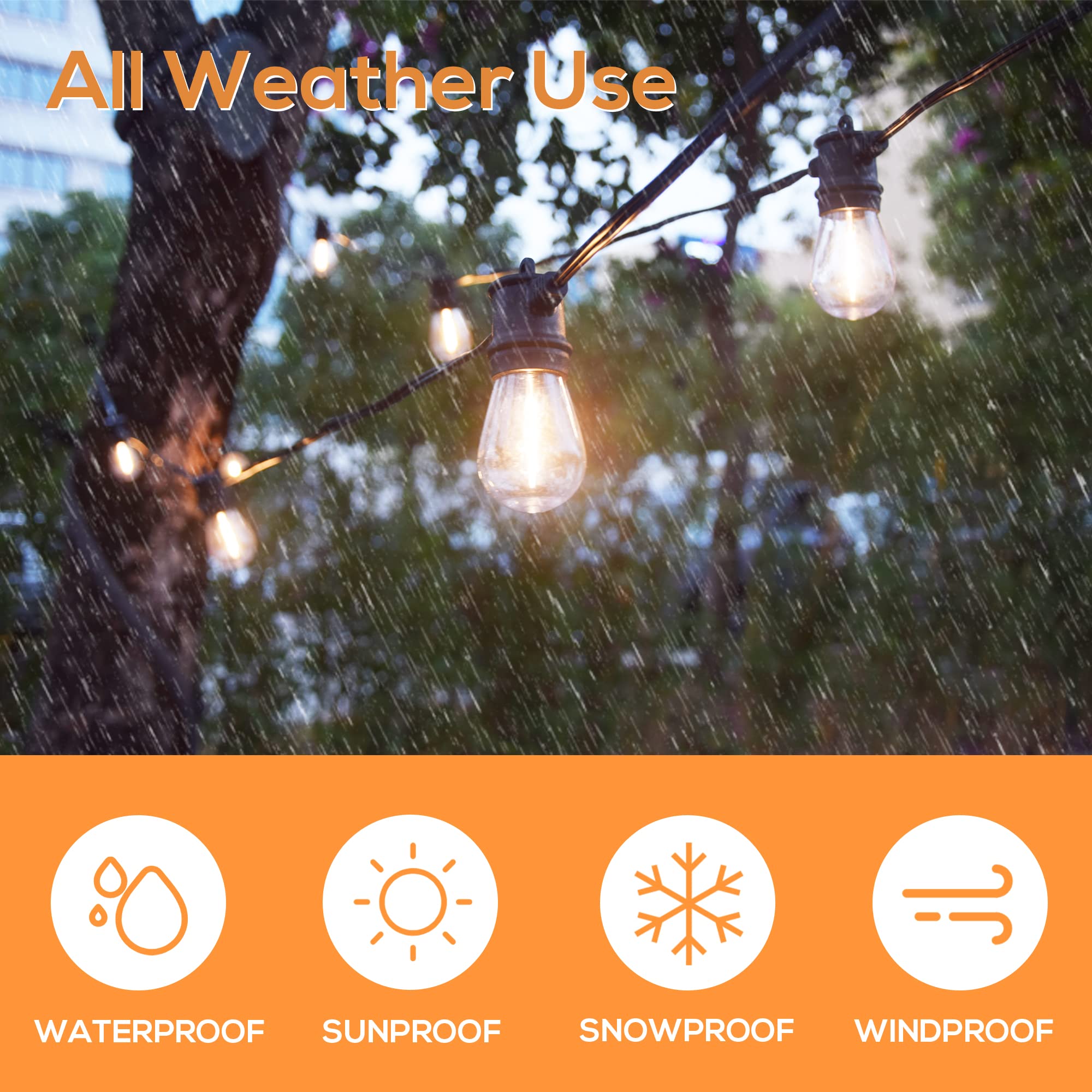 SUNTHIN Outdoor String Lights, 96FT Patio Lights with 32 LED Bulbs, Black Shatterproof for Garden, Deck, Porch, Party, Model GLS-18J2P-E26