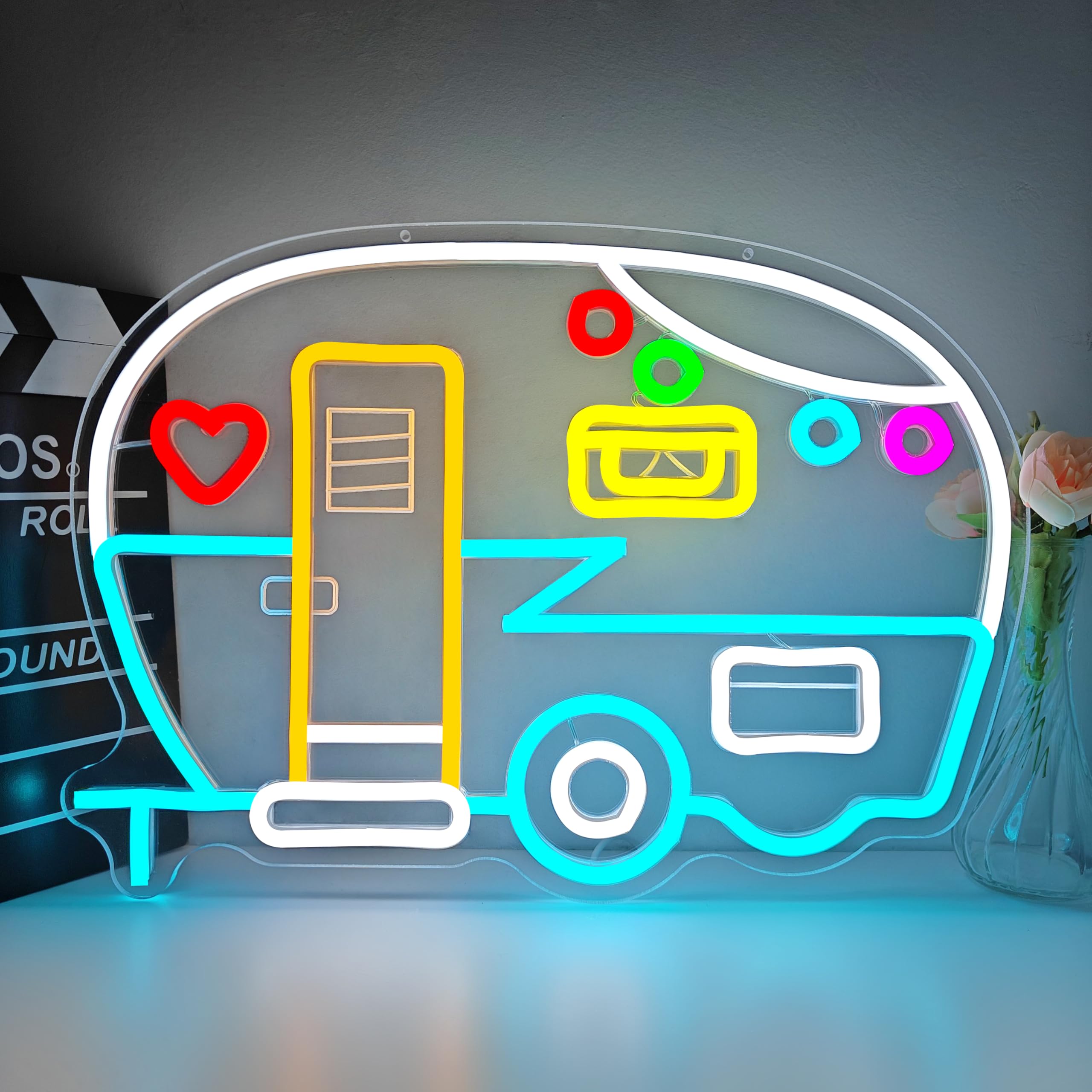 Rv Neon Sign For Wall Decor Camper Led Sign Dimmable Camping Neon Light Up Sign For Camping Lovers Gift Campsite Decorations Rv Camper Party Touring Car Travel Trailers Backdrop