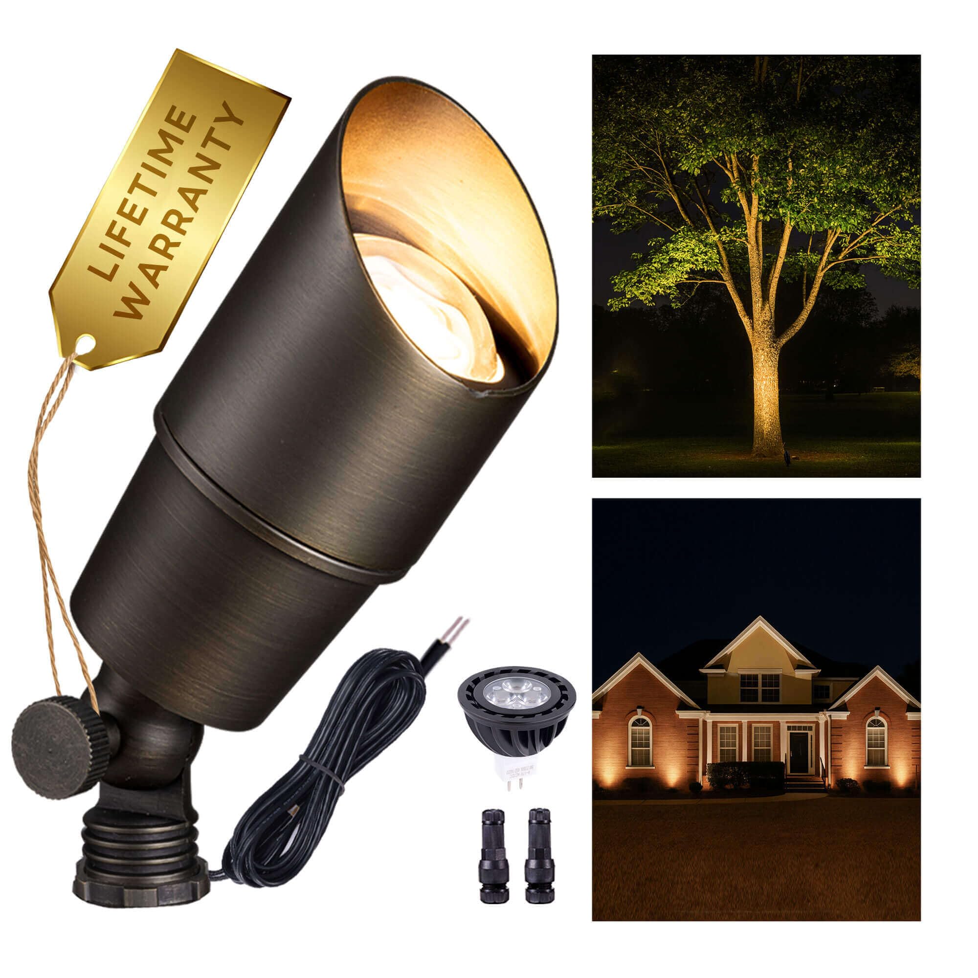 Gardenreet Landscape Spotlights - Brass Uplight Led 12V, Ip65 Waterproof, 5W 2700K Warm White, 1-Pack, Antique Bronze