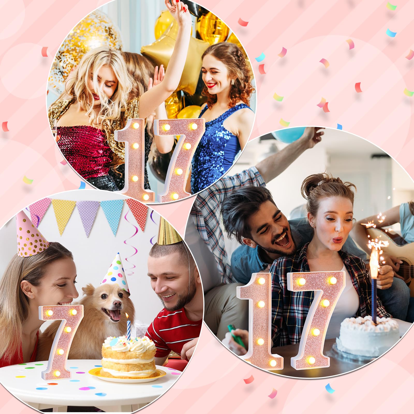 Treela 8.7 Birthday Decorative Led Light Up Numbers  Glitter Marquee Number Sign For Night Birthday Party Decorations Anniversary Bar Led Sign Backdrop Wall Table Centerpieces(Number 7 Rose Gold)
