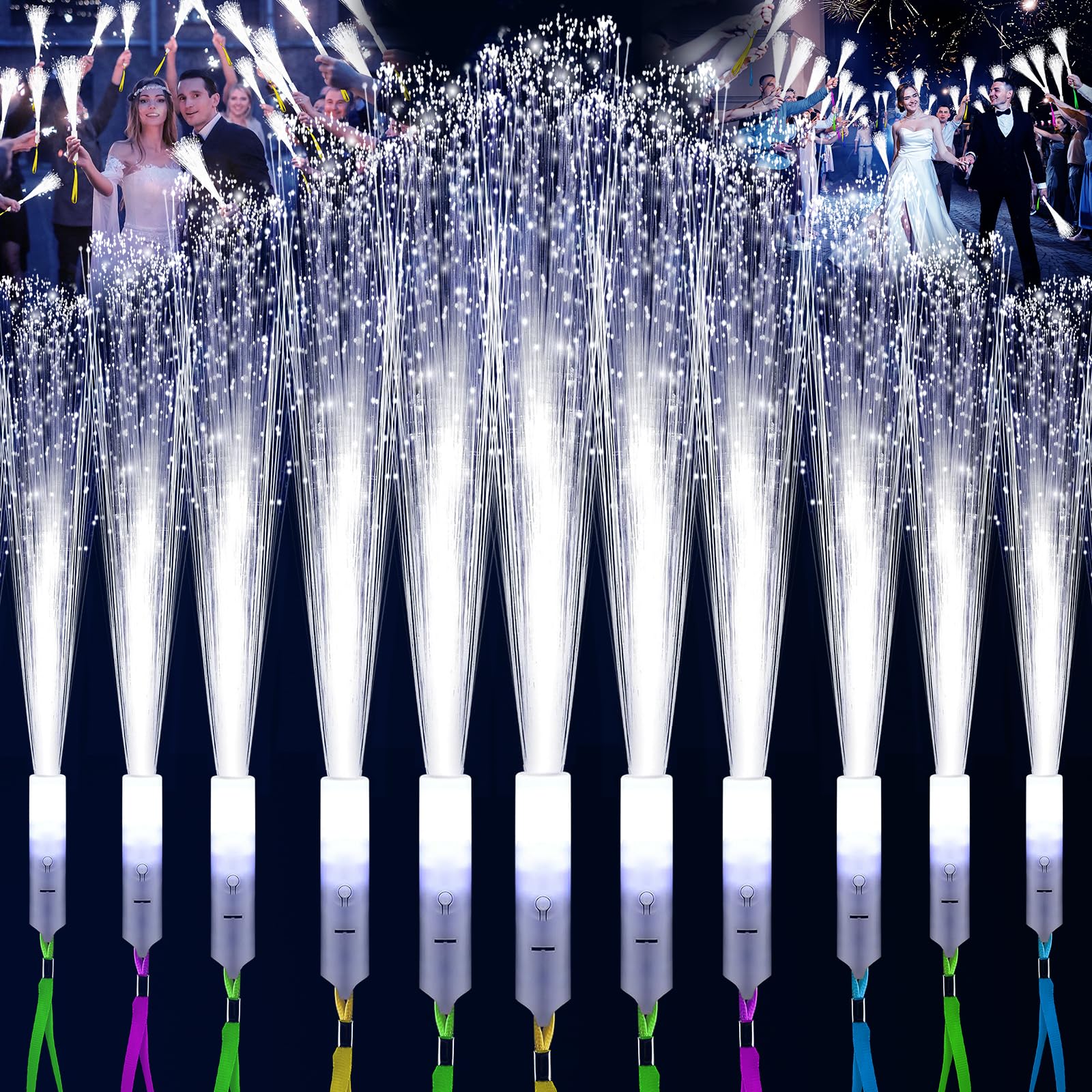 SHQDD 28 PCS Fiber Optic Wands with 3 Light Modes, Glow Wands & Light Up Wands for Kids, Sparklers Fireworks Sticks, Fiber Optic