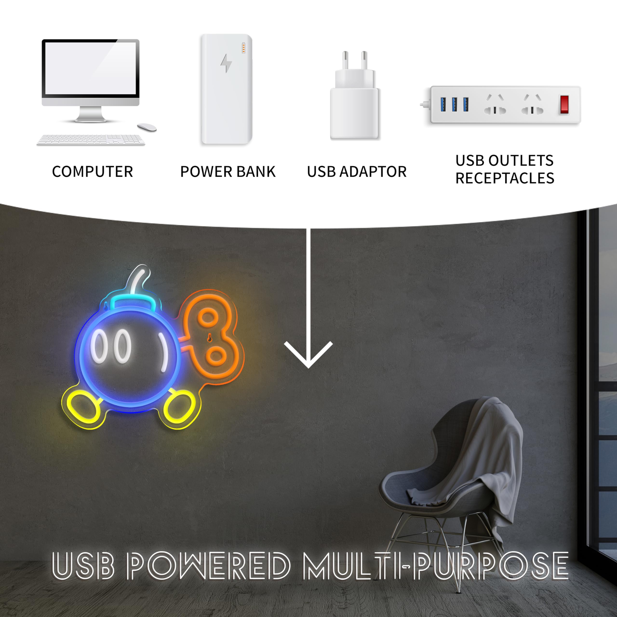 Gaming Neon Sign For Gamer Room Decor,Usb Powered Dimmable Anime Neon Signs For Kids Bedroom Game Room Man Cave Gifts For Teens, Boys, Kids