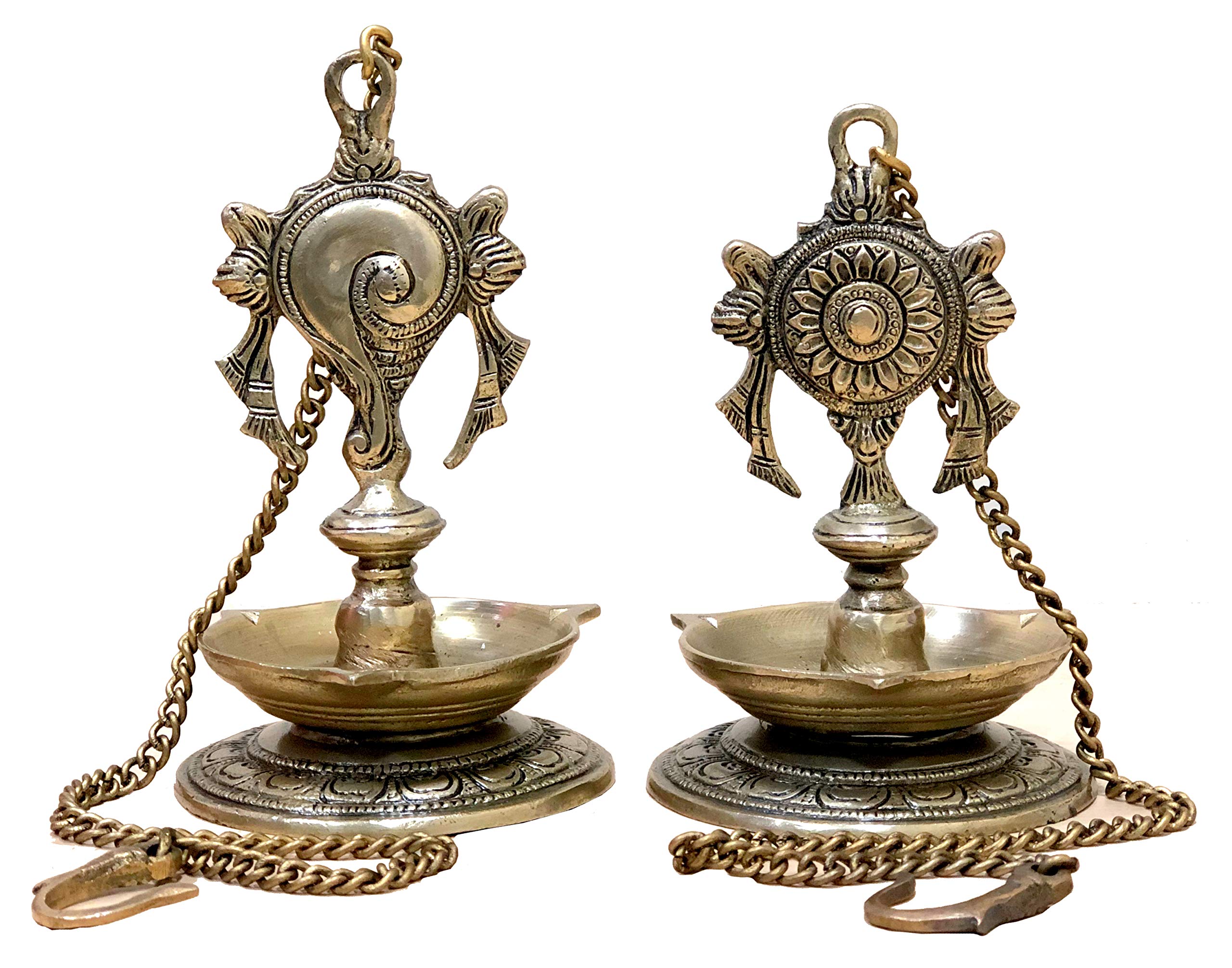 Stonkraft Brass Hanging Diya - Golden Oil Lamp For Home & Office, 25.75 Length, Model: Brass-Hanging-Diya
