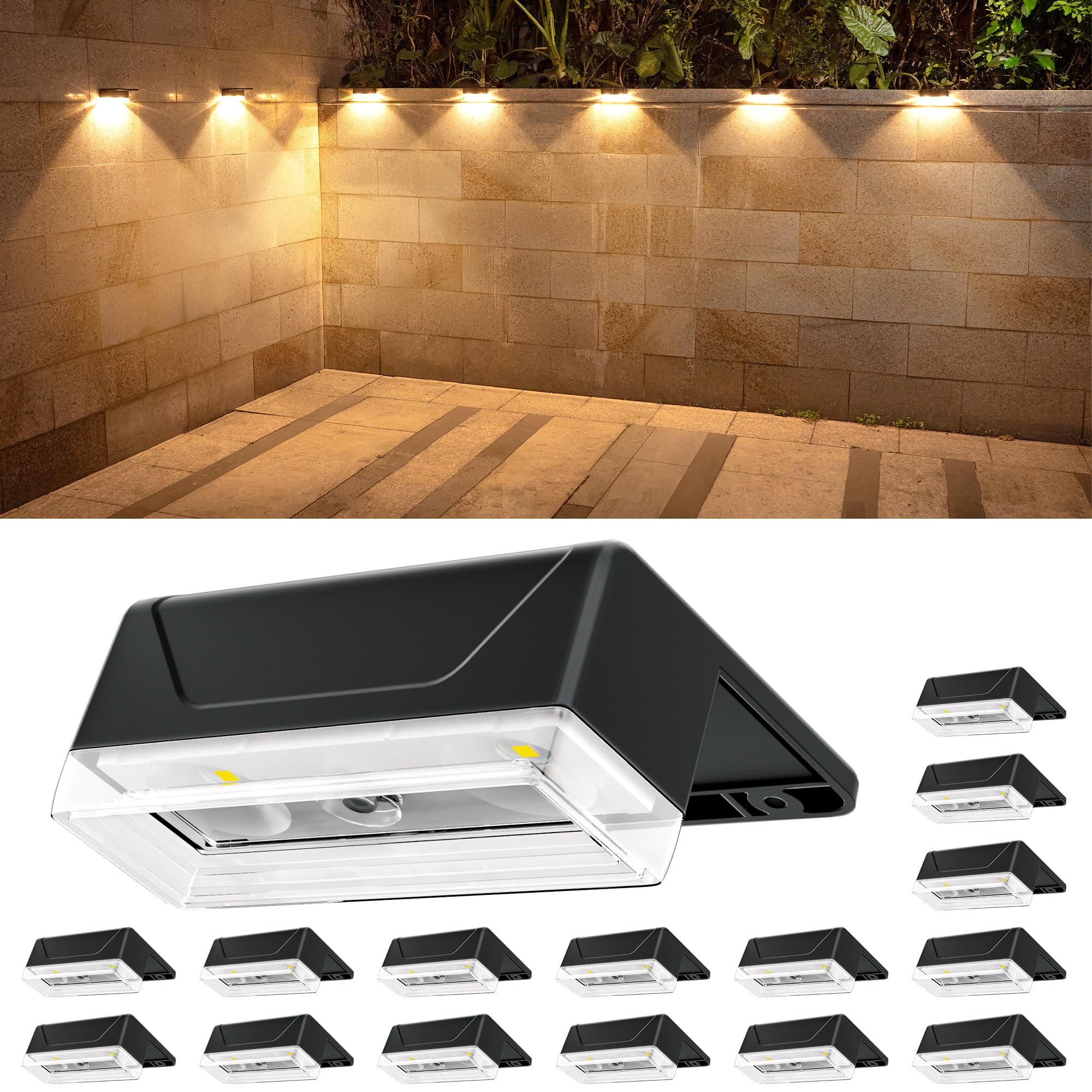 Ellasay Solar Fence Lights Outdoor: IP65 Waterproof RGB Solar Powered with 8 Lighting Modes - Wall Decor for Garden Deck Patio B