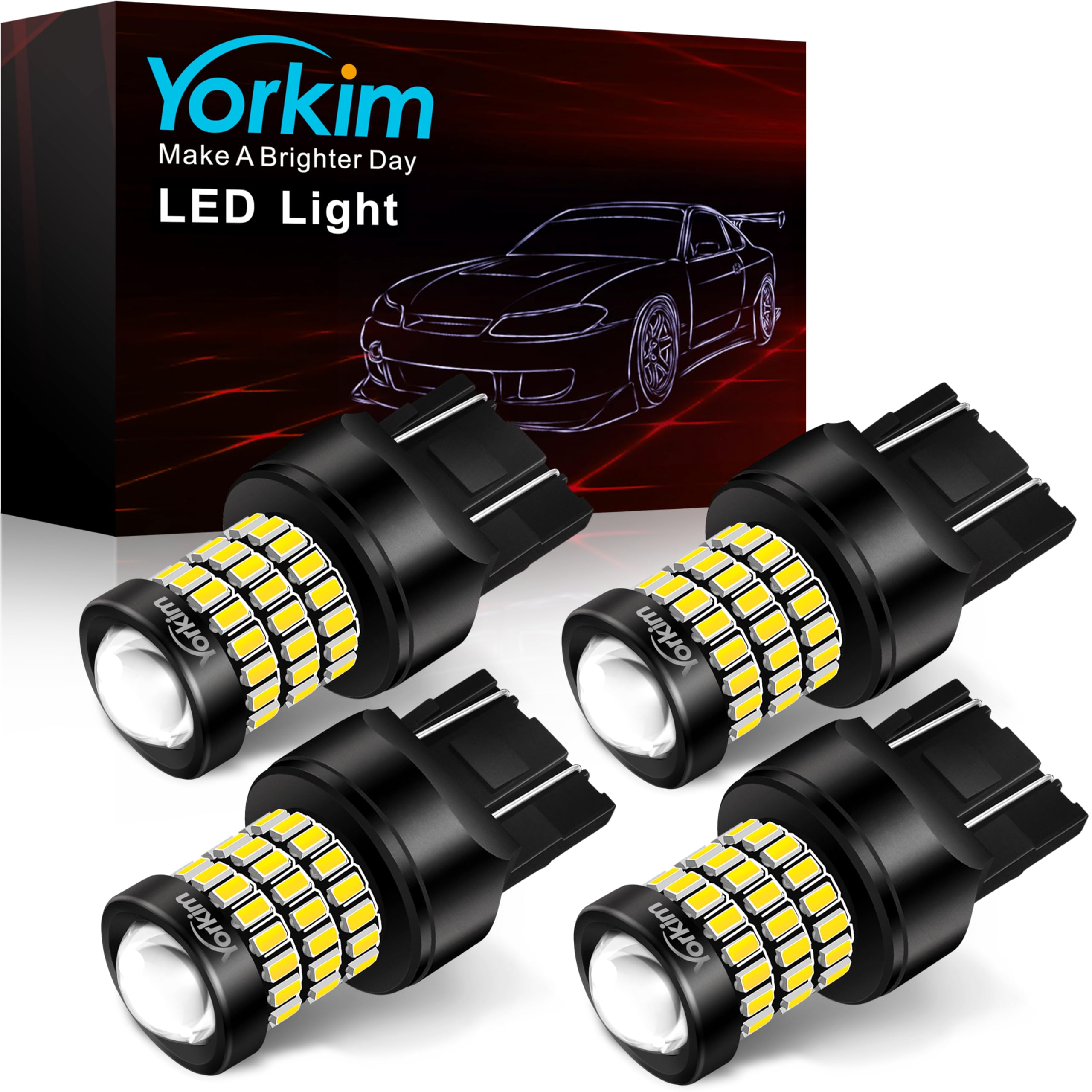 Yorkim 7440 LED Bulb, White, 7443 Reverse/Backup Lights, 7440 Model, Aluminum, 4 Pack