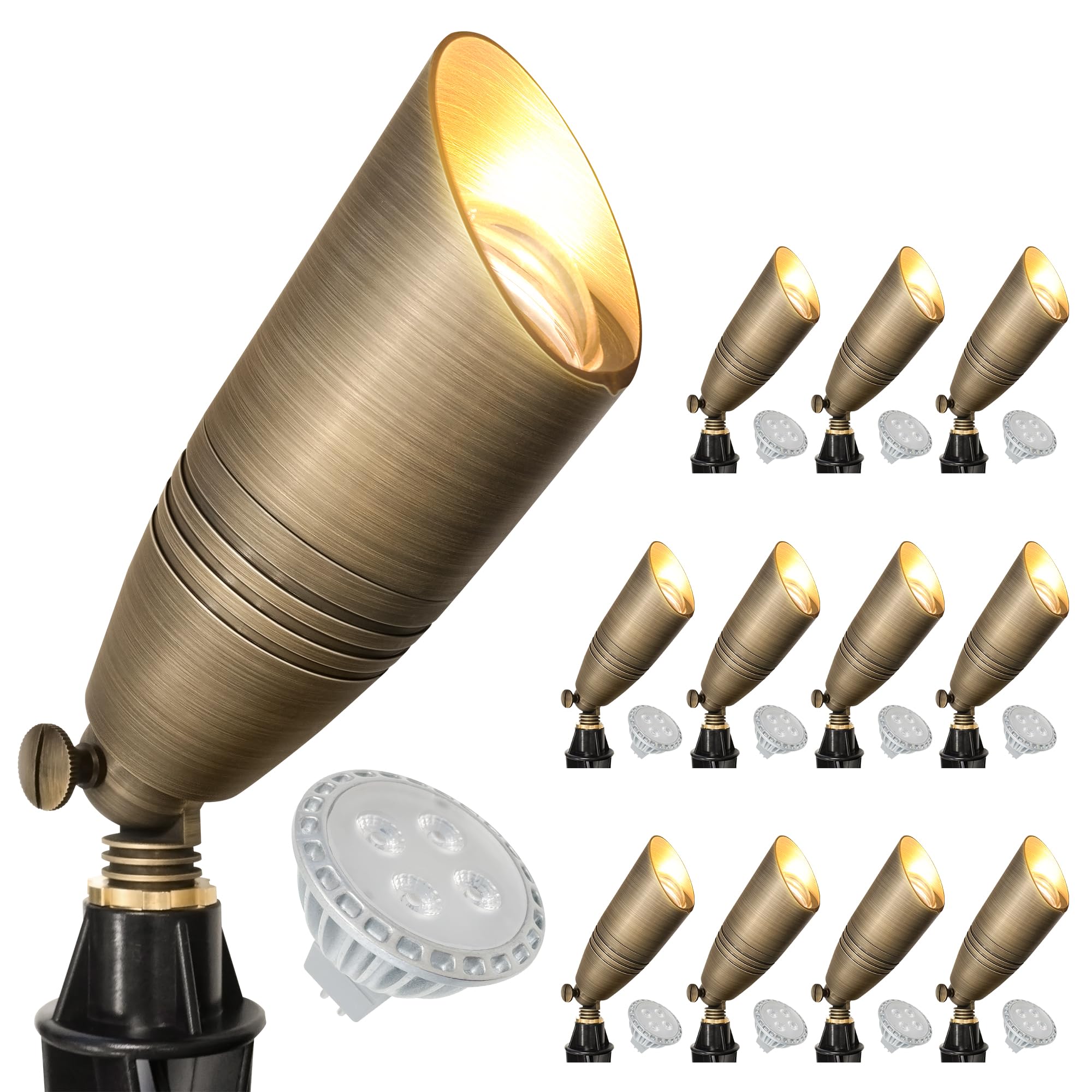 GKOLED Brass LED Outdoor Landscape Spotlights  12V Low Voltage Spot Light  Waterproof Landscape Lights  Uplighting for Garden  Yard  Antique Bronze Accent Lighting Fixture with MR16 Bulb  12 Pack