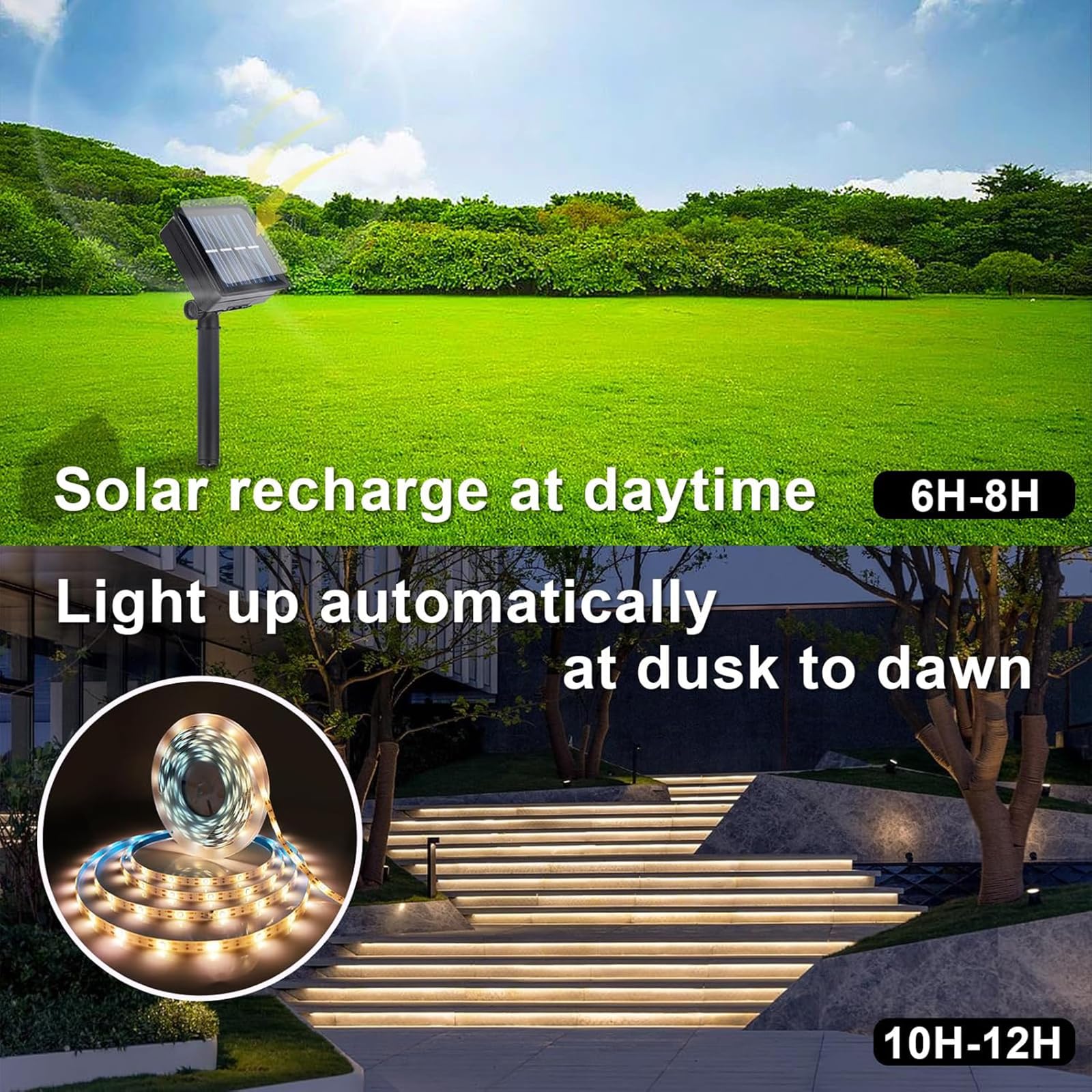Solar Led Light Strip Outdoor Tape Rope Lights Waterproof 10Ft Garden Path Decorative Lighting With 8 Modes For Outside, Wrap, P