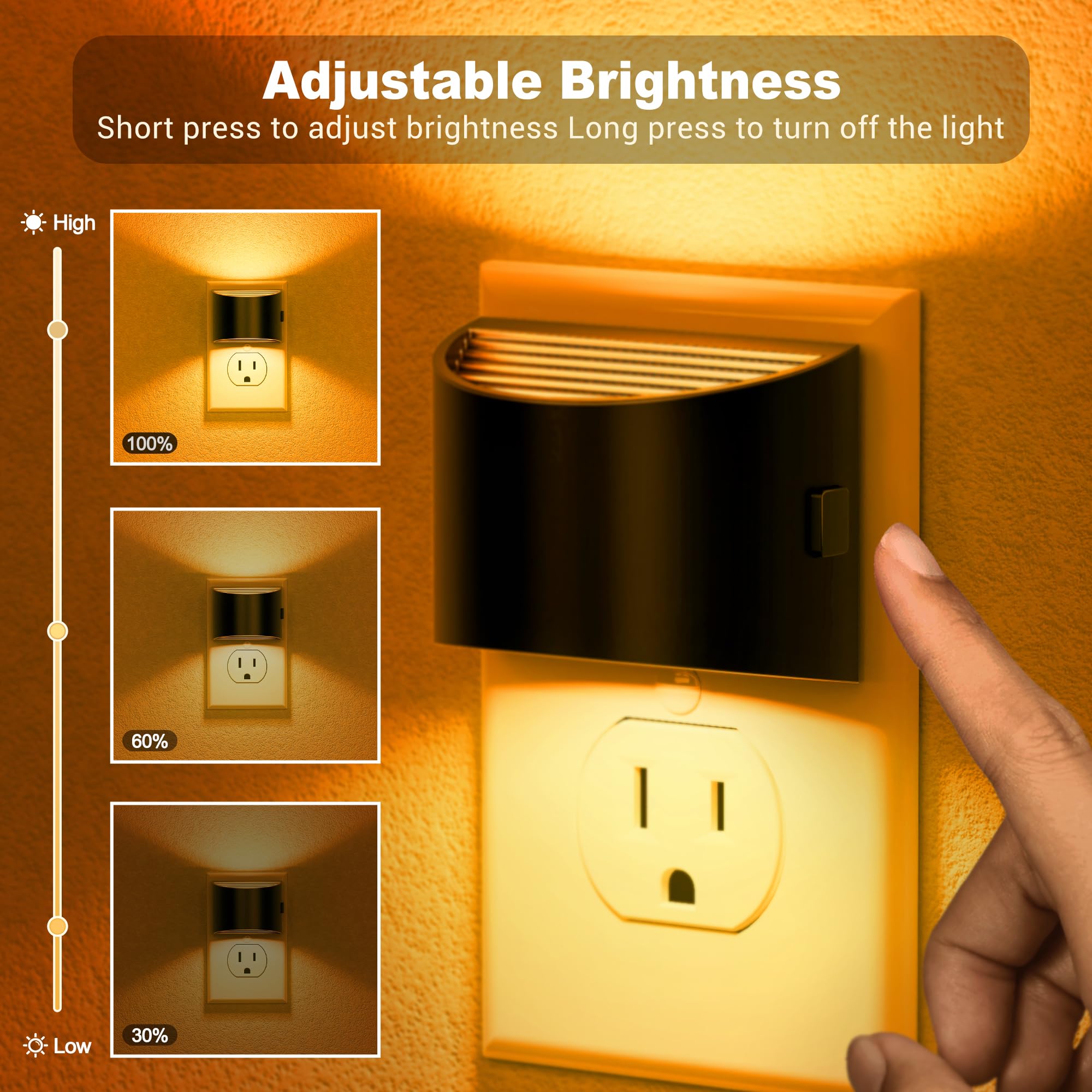 Jandcase Night Light, Modern Night Lights Plug Into Wall,2 Pack Dusk To Dawn Sensor Nightlight, Amber Brightness Adjustable Nigh