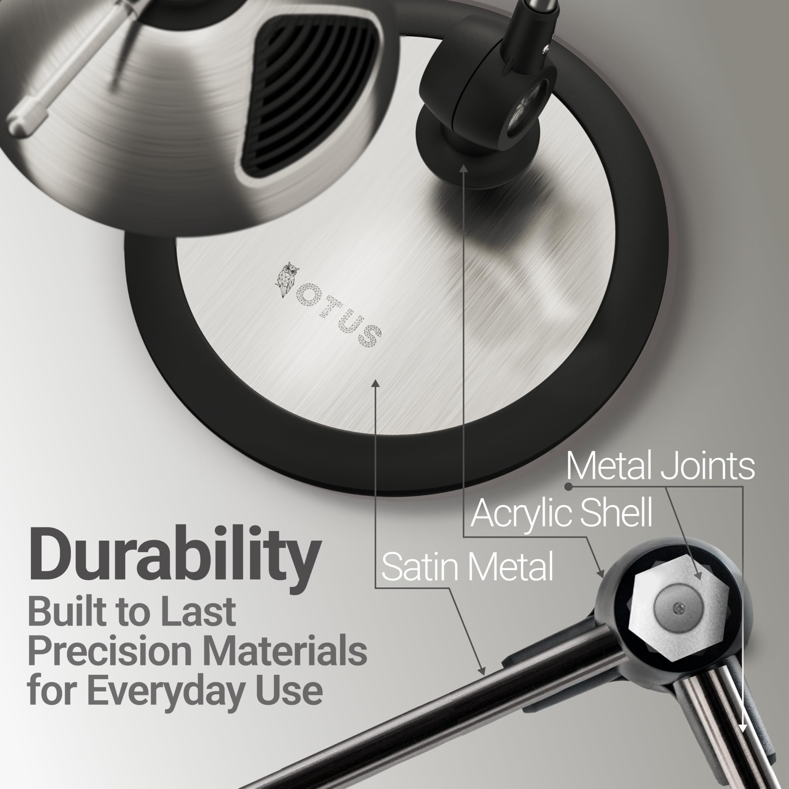 OTUS LED Desk Lamp - Gesture Control, Adjustable Swing Arm, 12 Brightness Levels, Space Grey, Large, Model DL-001