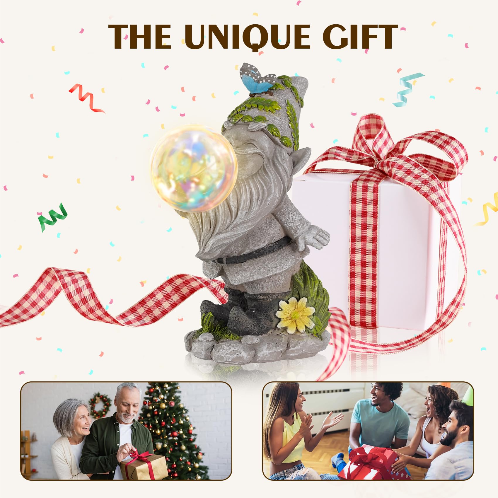 Mininova Cute Solar Decor Statues Outdoor Standing Gnome Blowing Bubble Beautiful Garden Decorations For Patio Lawn Porch Housew