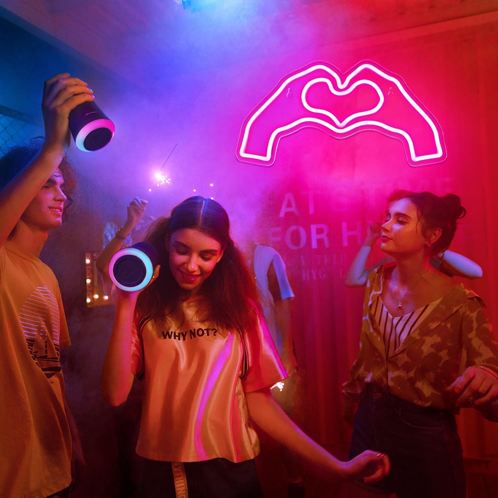 ATTNEON Heart Neon Sign for Wall Decor,Heart LED Light,Heart Neon Light for Girls Room, Hand Heart Light Decor for Wedding Birt