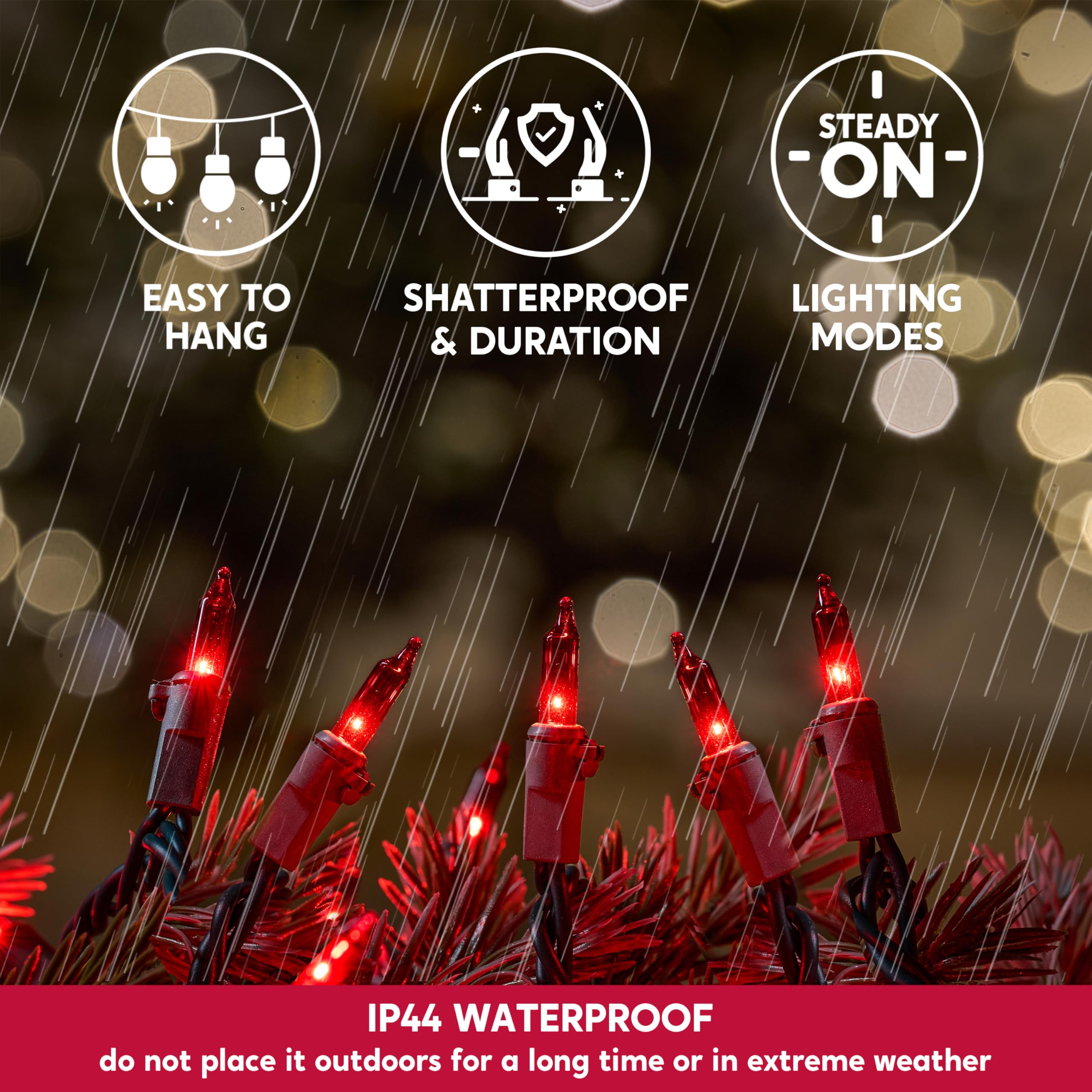 Joiedomi Red Christmas String Lights, 100 Count, 21.4FT, Plug-in for Indoor/Outdoor, Green Wire