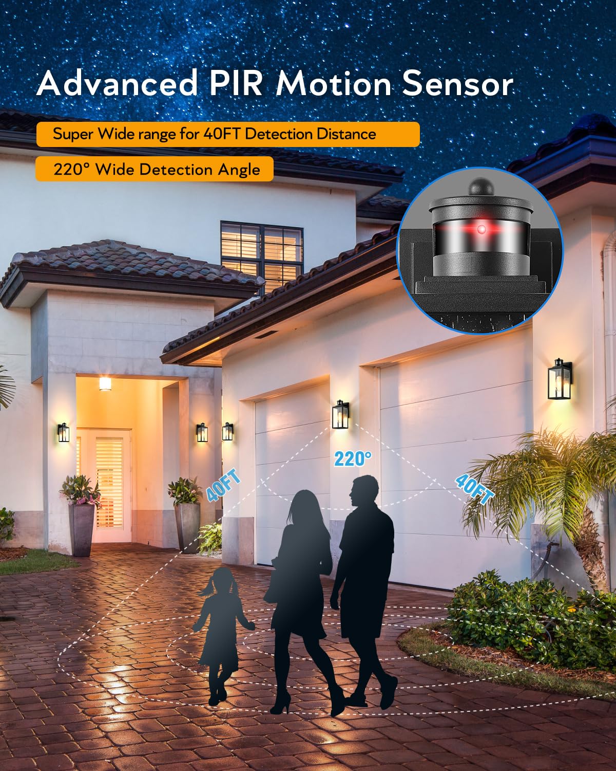 VIANIS Outdoor Wall Lights 2-Pack, Matte Black Aluminum Motion Sensor Porch Sconces, Waterproof V81302BK