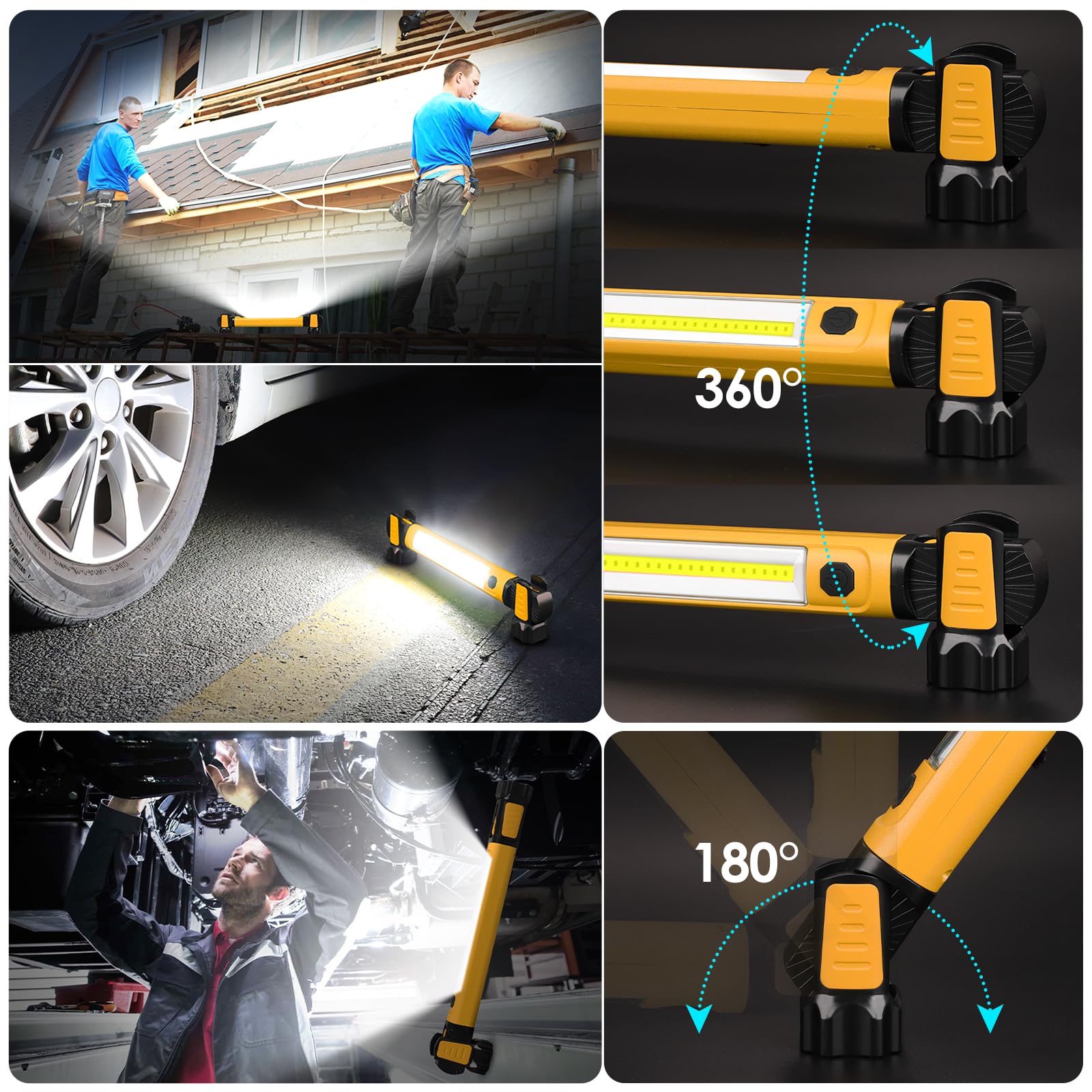 ropelux LED Work Light 2500LM 5200mAh Rechargeable Magnetic Bar - Orange, Model JF728AU, Portable for Mechanics & Garage Use