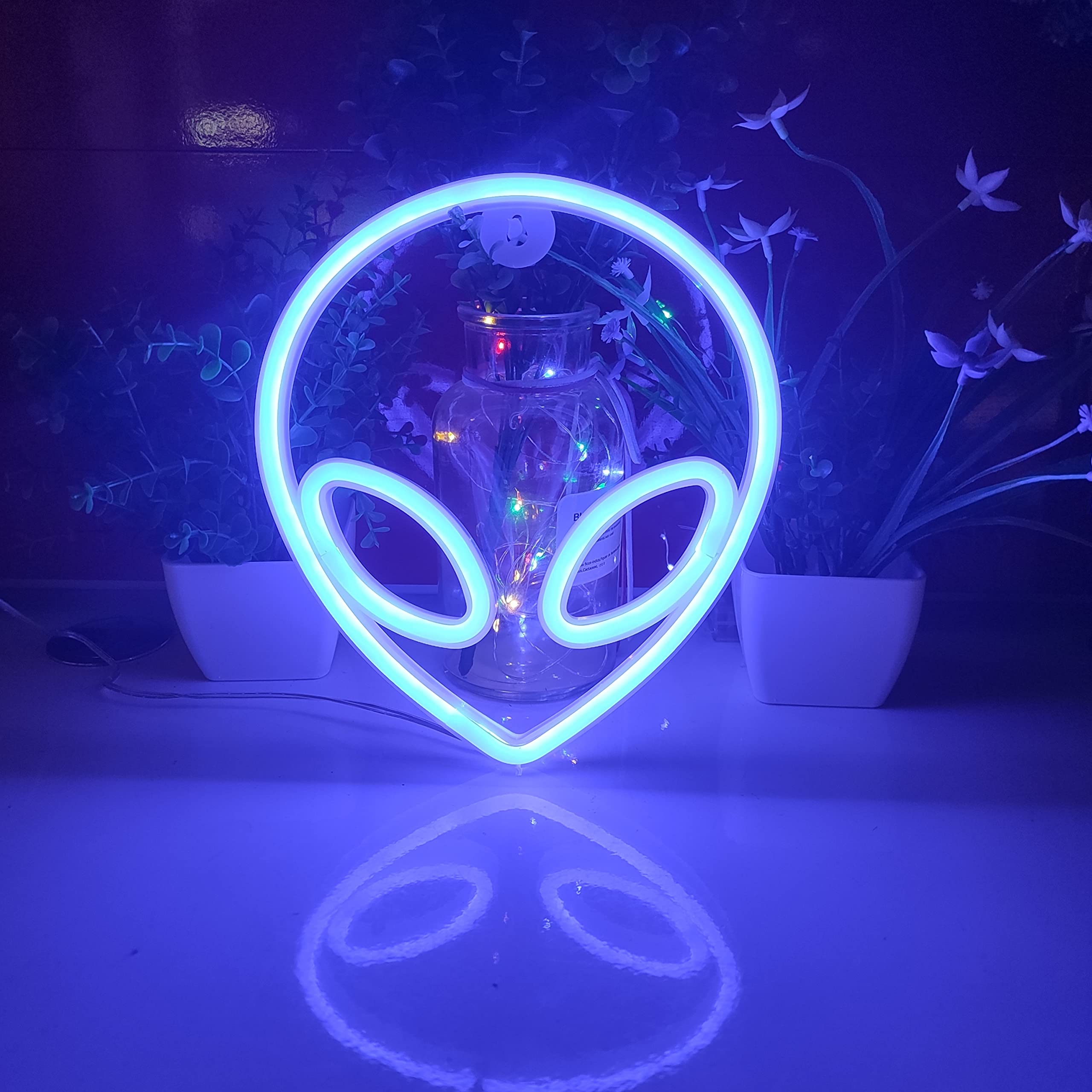 JYWJ Alien Neon Light, LED Wall Decoration, USB or Battery Powered, Green+Pink