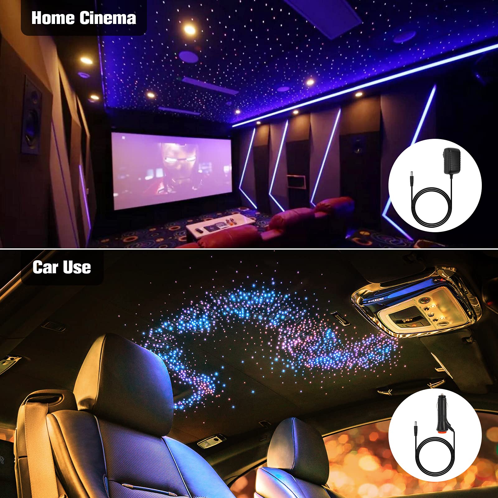Chinly Twinkle 460Pcs 9.8Ft 0.03In Fiber Optic Lights Starlight Headliner Kit, Music Mode Bluetooth App Control Remote, Rgbw Sta