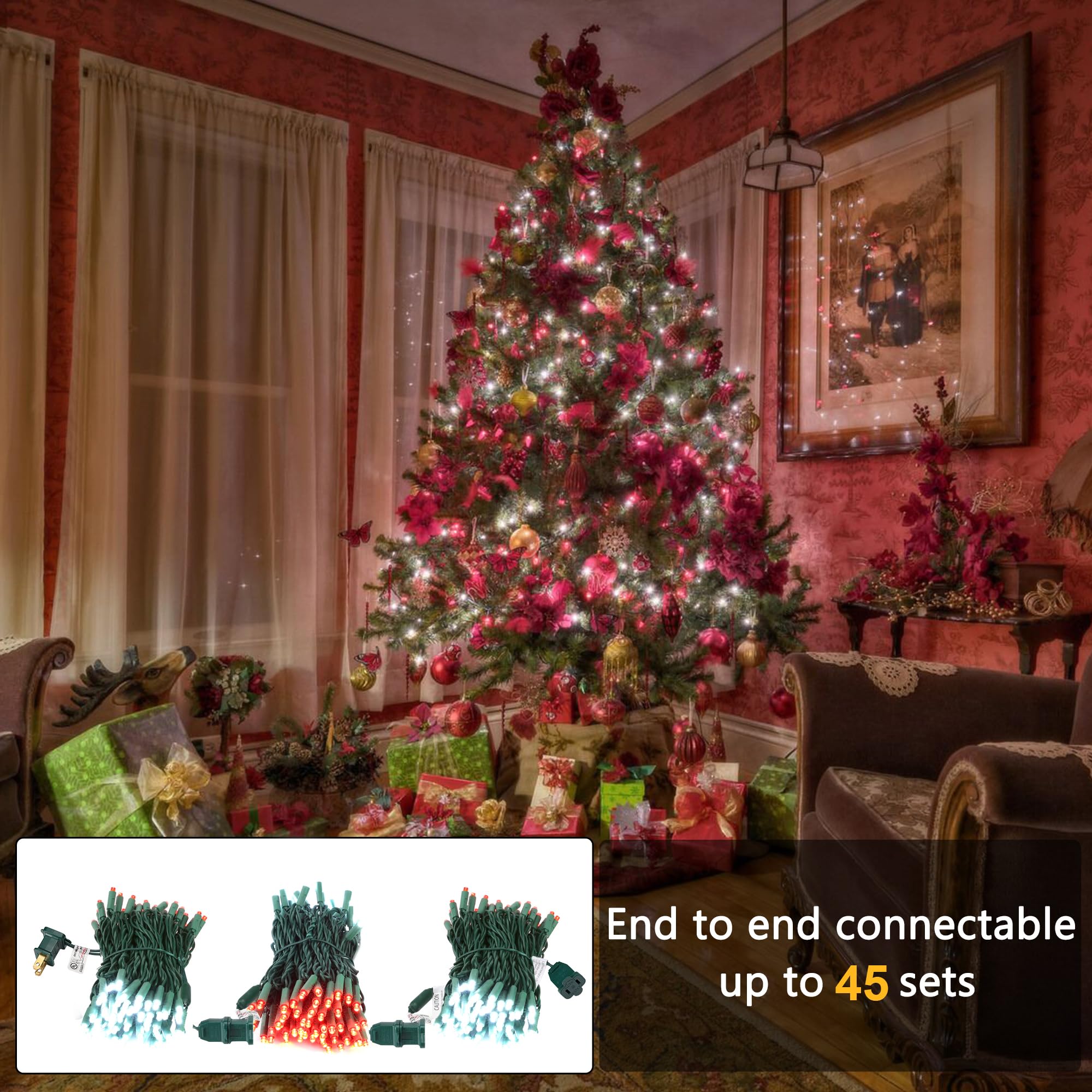 Brizled Red & White Christmas Lights, 33Ft 100 Led Valentine'S Day String Lights, 5Mm Wide Angle Christmas Mini Lights Connectable, Ul Listed Xmas Lights For Indoor Outdoor Tree Room Party, Green Wire