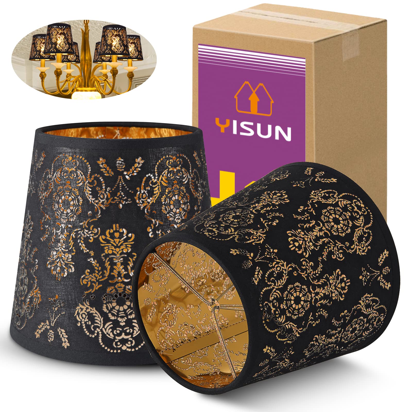 Yisun Chandelier Lamp Shades Set Of 6, Black/Texture Crystal Bell Clip-On Shades, Model Df-Lczd10-Dka