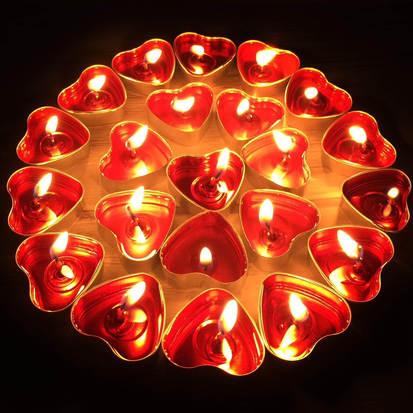 50Pack Heart Shaped Tealight Candles(25X2 Layers),Romantic Love Unscented Tea Lights Candles,Dripless & Long Lasting Smokeless M