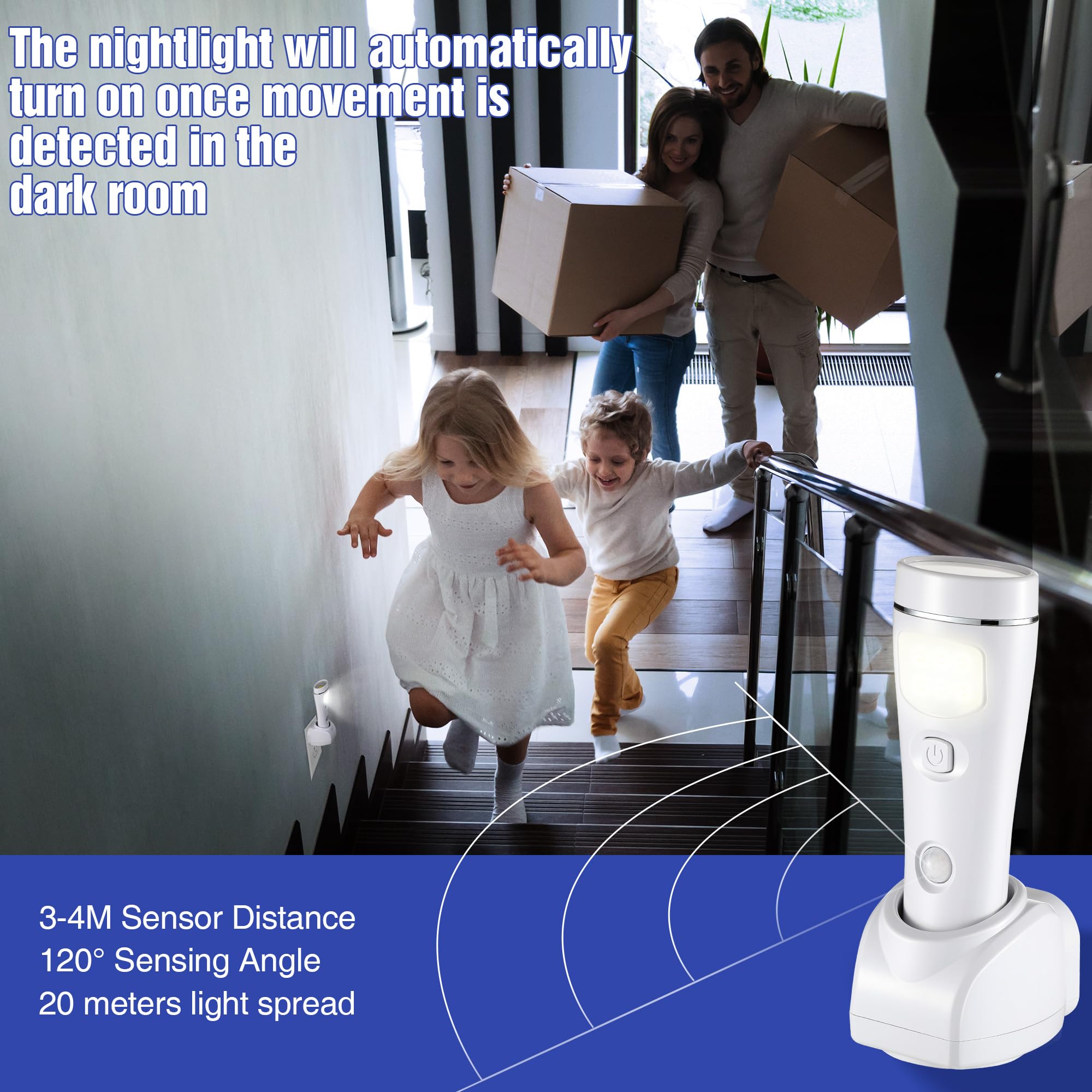 Enhon 4 in 1 LED Rechargeable Plug-in Flashlights, 3 Pack Emergency Lights, Motion Detection, White