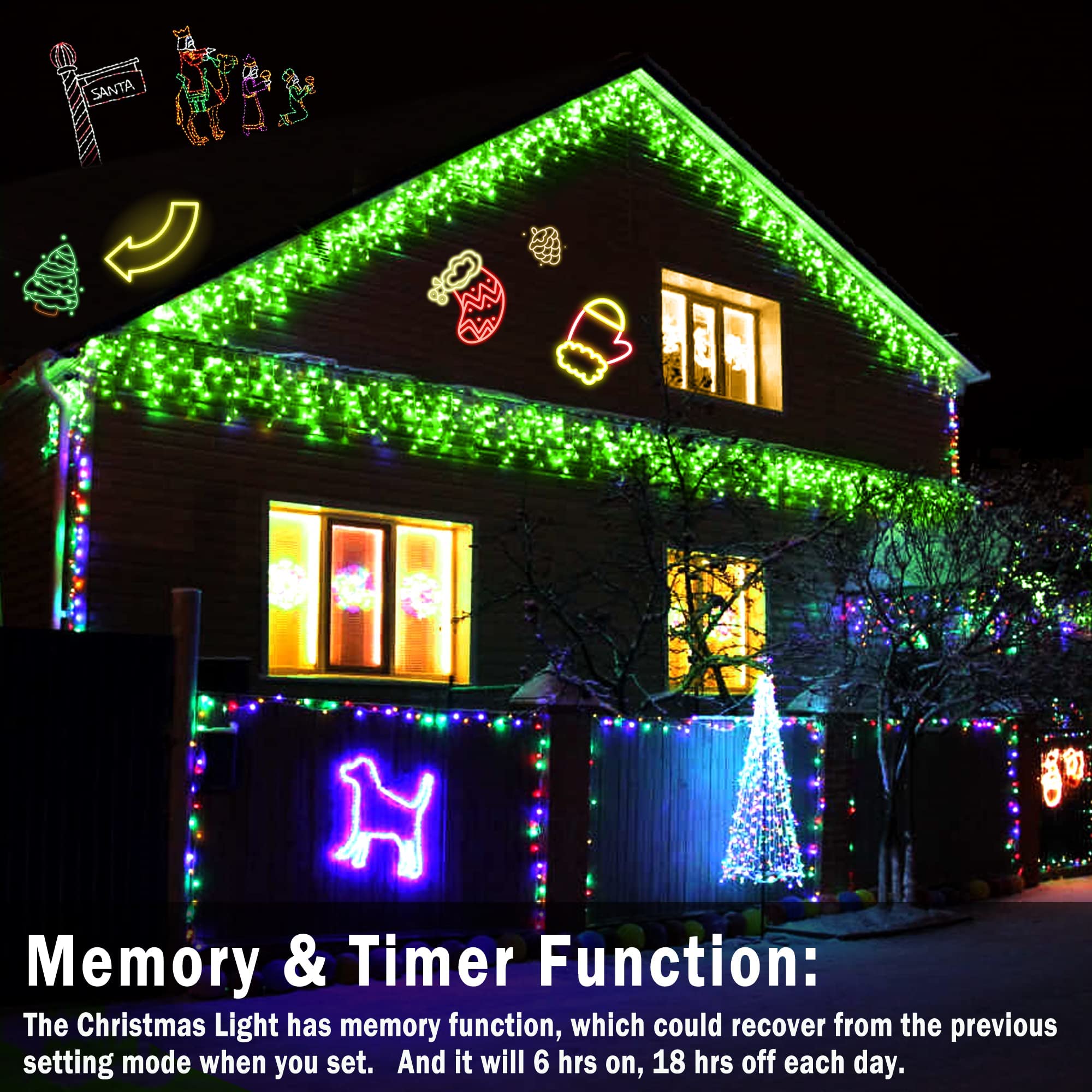 Knonew 99Ft 1216 Led Christmas Lights Outdoor Decorations With 228 Drops, 8 Modes Curtain Fairy Light, Clear Wire Led String Lig