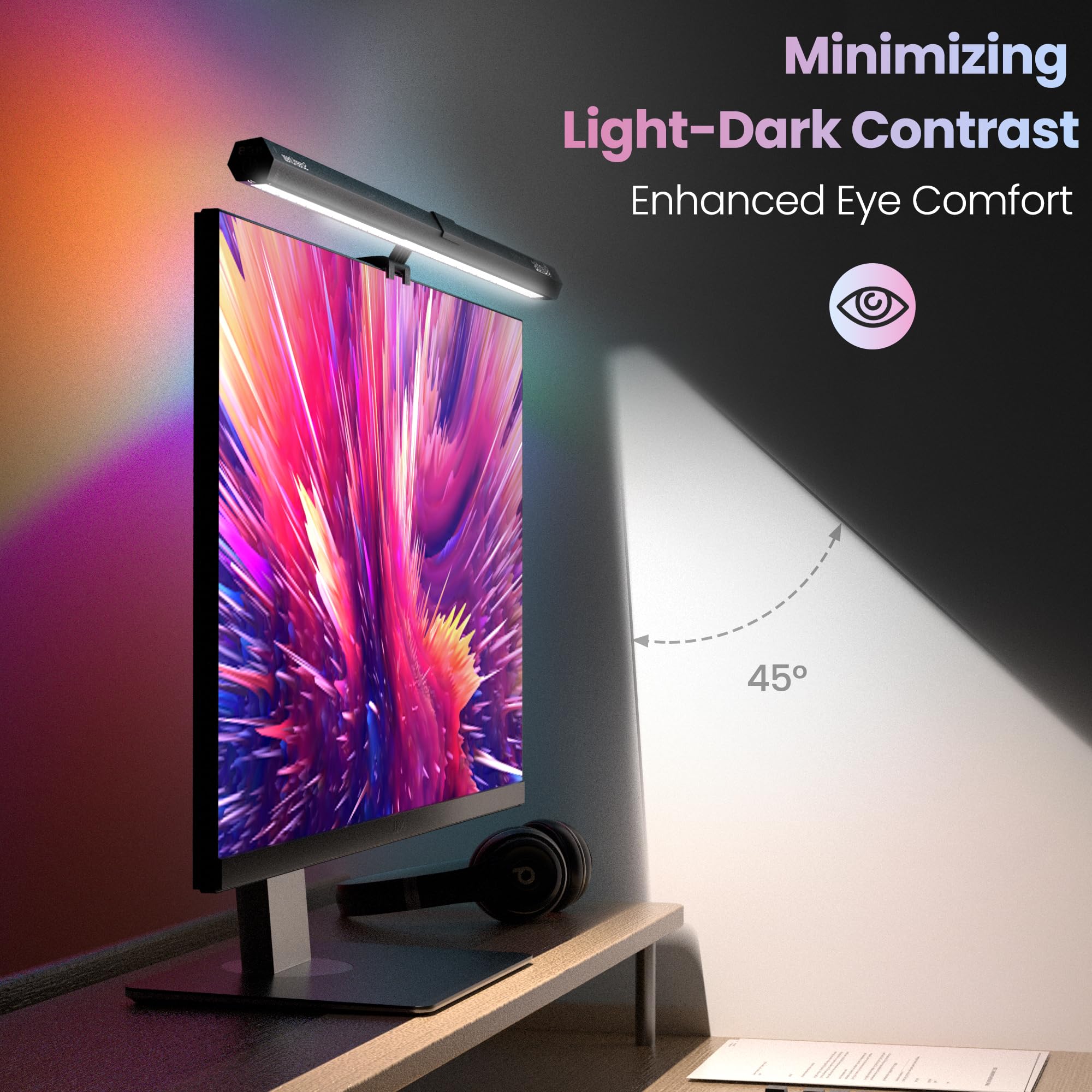 Quntis Monitor Light Rgb Pro Backlight, Eye-Care Dual Light Computer Light Bar Gaming Office Desk Lamp, 15 Modes Dimmable Backli