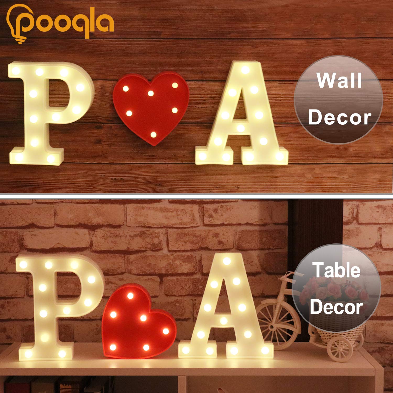 Pooqla Decorative Led Light Up Number Letters, White Plastic Marquee Number Lights Sign Party Wedding Decor Battery Operated Num