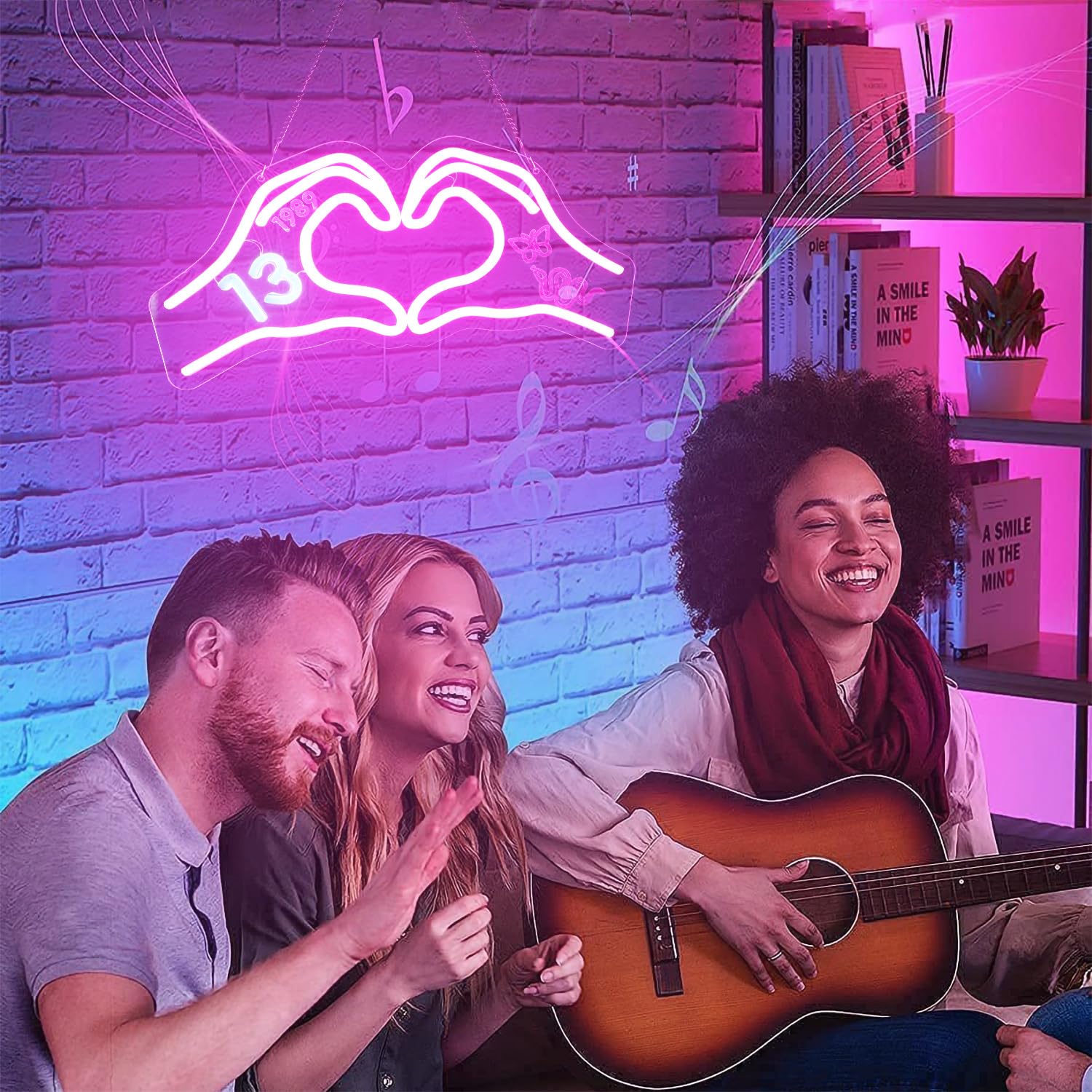 HMASYO Heart Hands Neon Sign Light, Pink Acrylic 15.7in with Dimmer, Model 2411A - LED Wall Art for Bedroom, Game Room, Party Decor